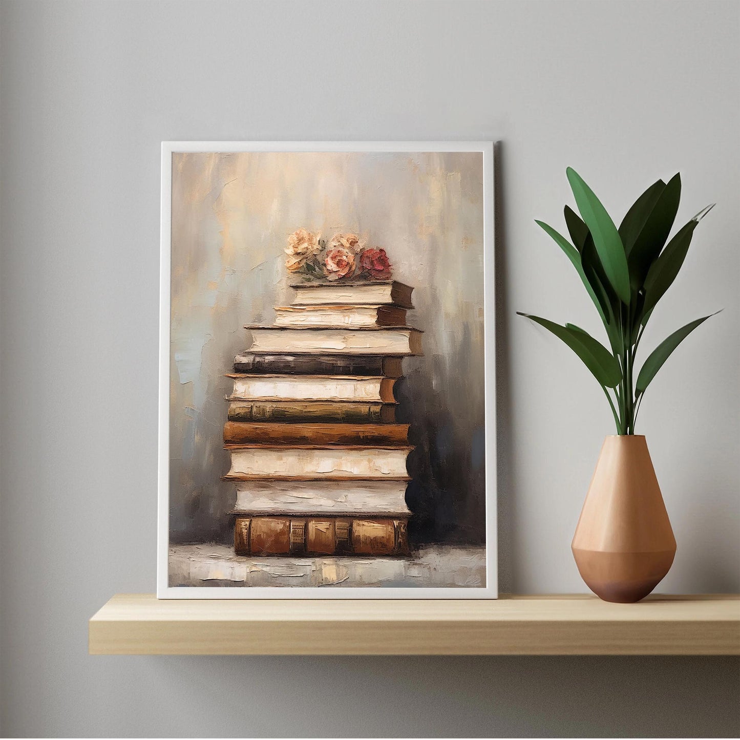 Vintage Books Oil Painting Print Academia Wall Art