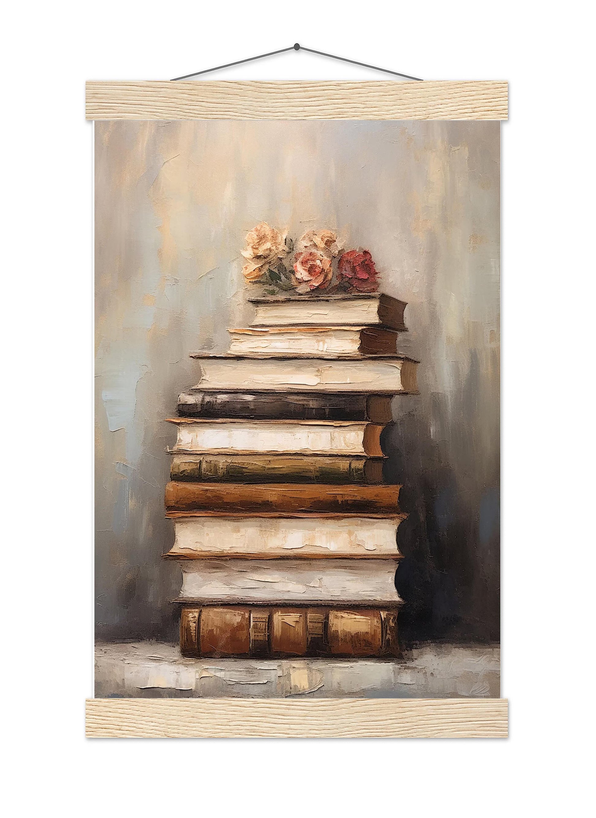 Vintage Books Oil Painting Print Academia Wall Art