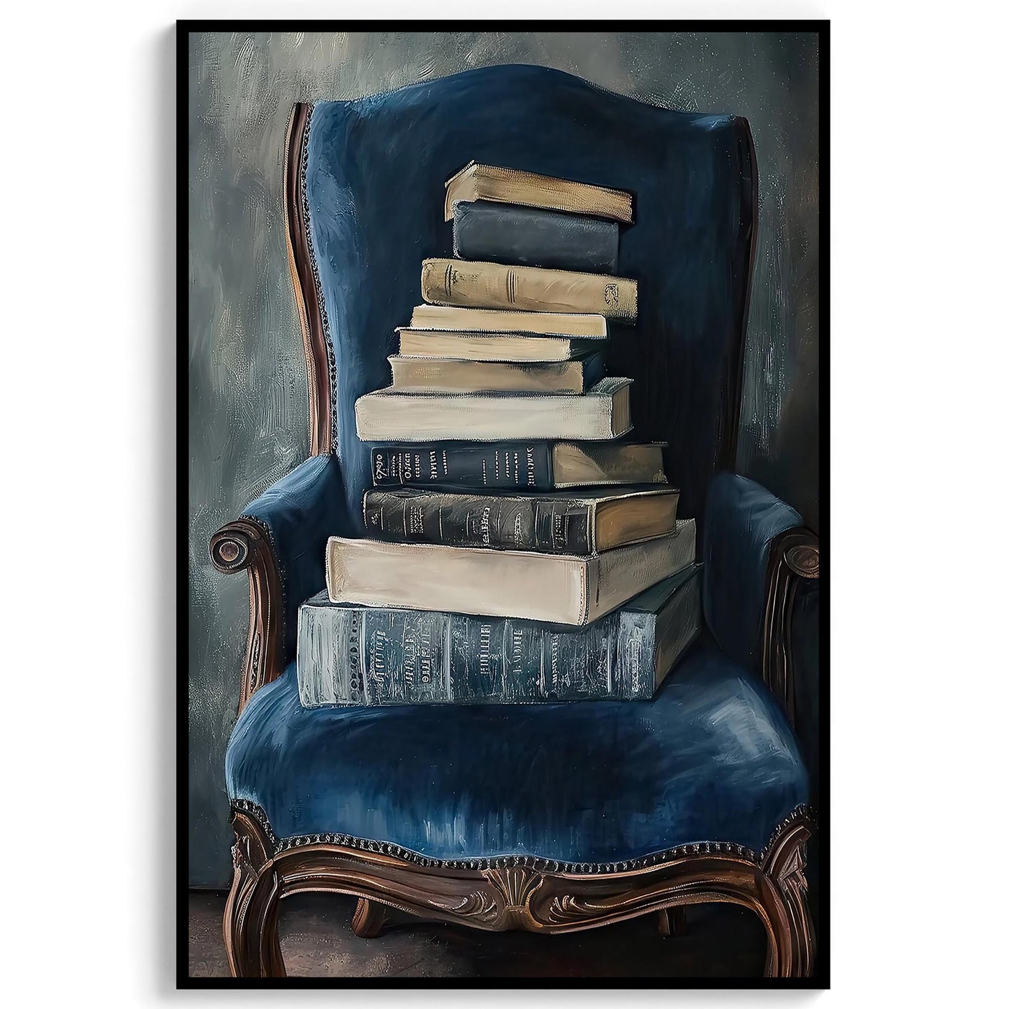 Vintage Books Oil Painting, Moody Academia Wall Art