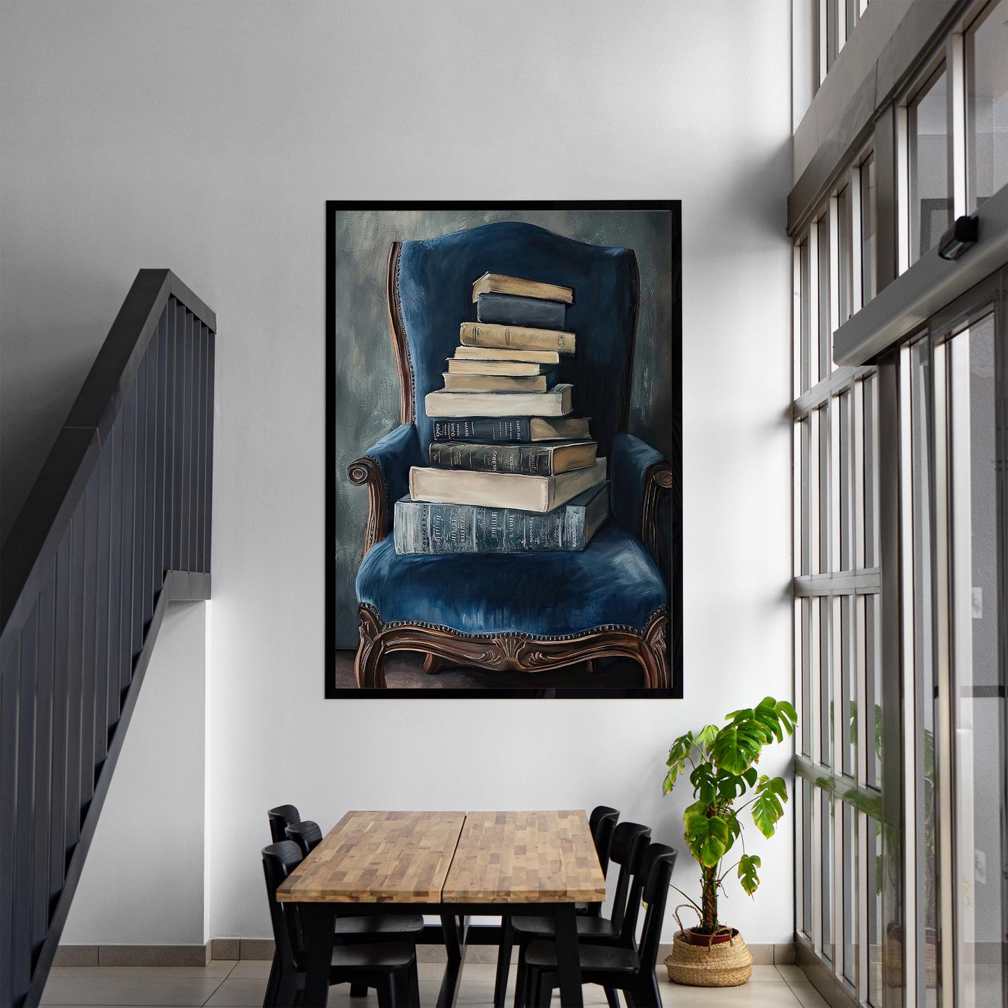 Vintage Books Oil Painting, Moody Academia Wall Art