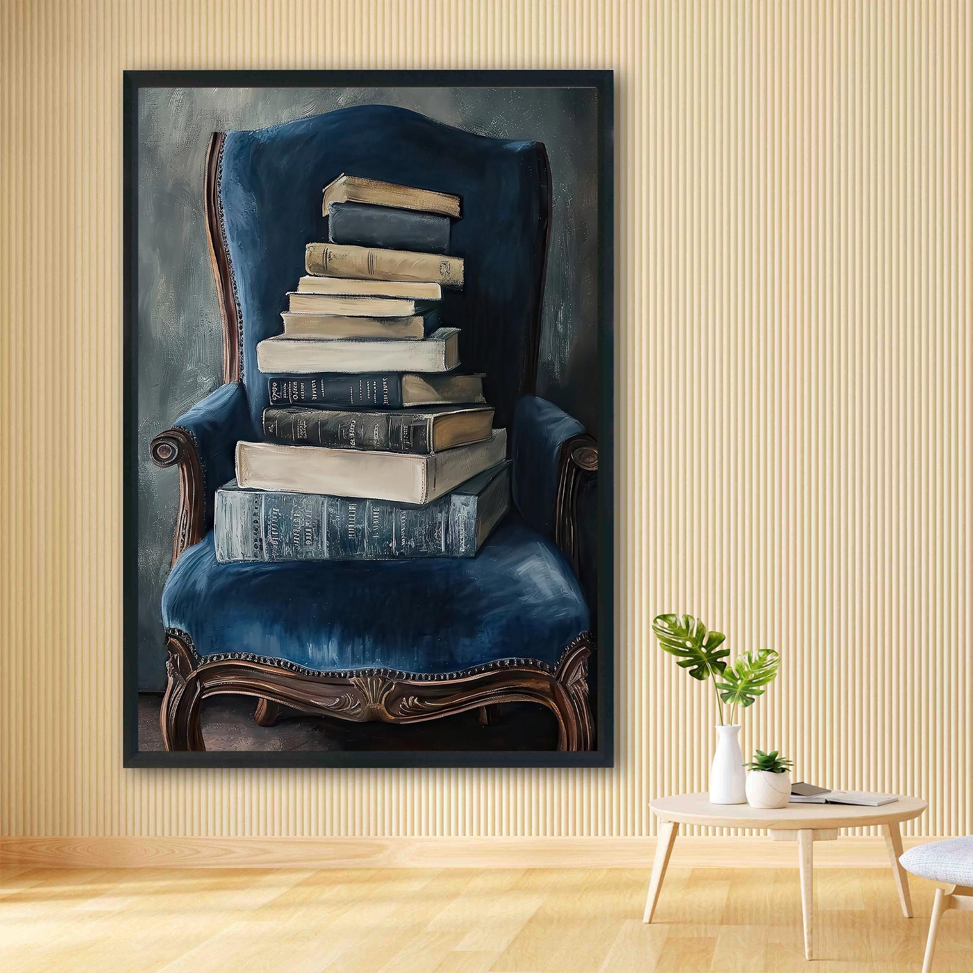 Vintage Books Oil Painting, Moody Academia Wall Art