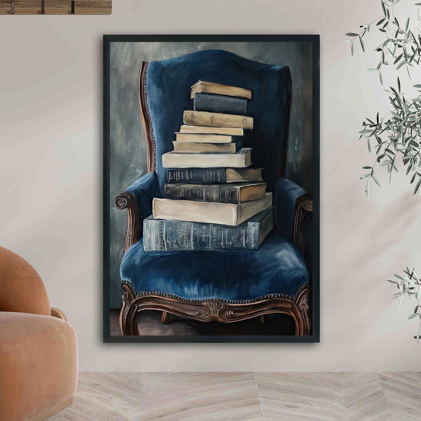 Vintage Books Oil Painting, Moody Academia Wall Art