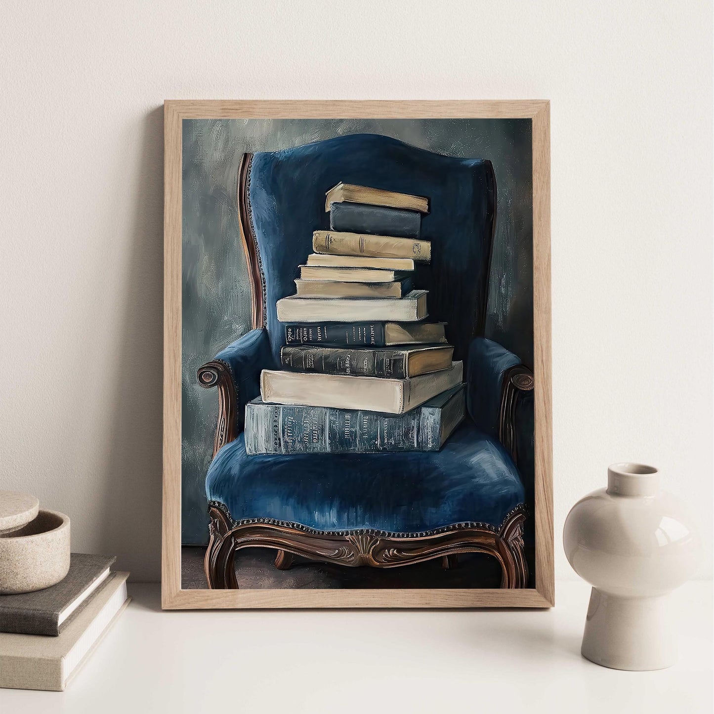 Vintage Books Oil Painting, Moody Academia Wall Art
