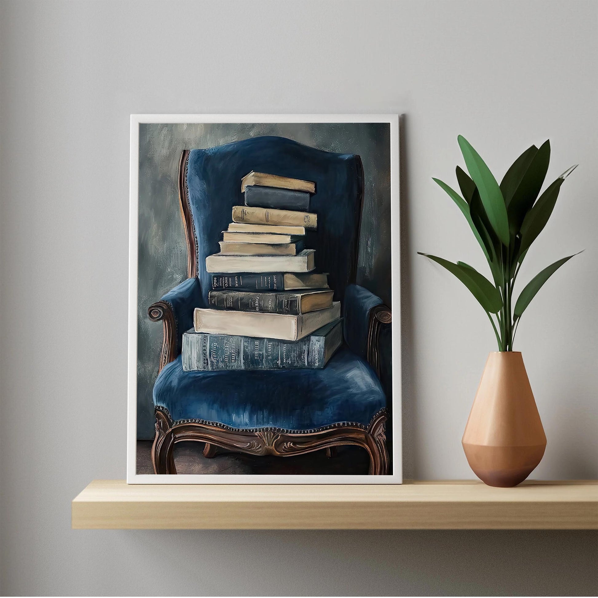 Vintage Books Oil Painting, Moody Academia Wall Art