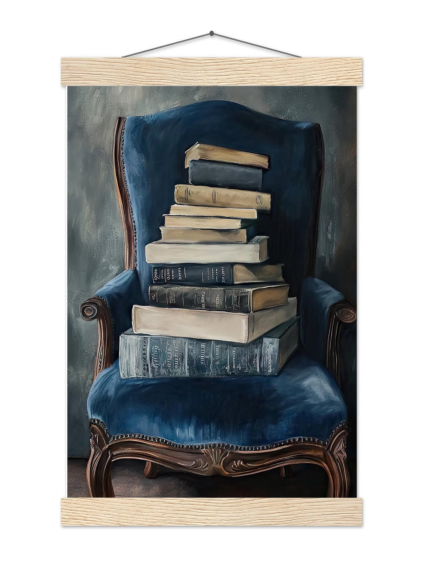 Vintage Books Oil Painting, Moody Academia Wall Art