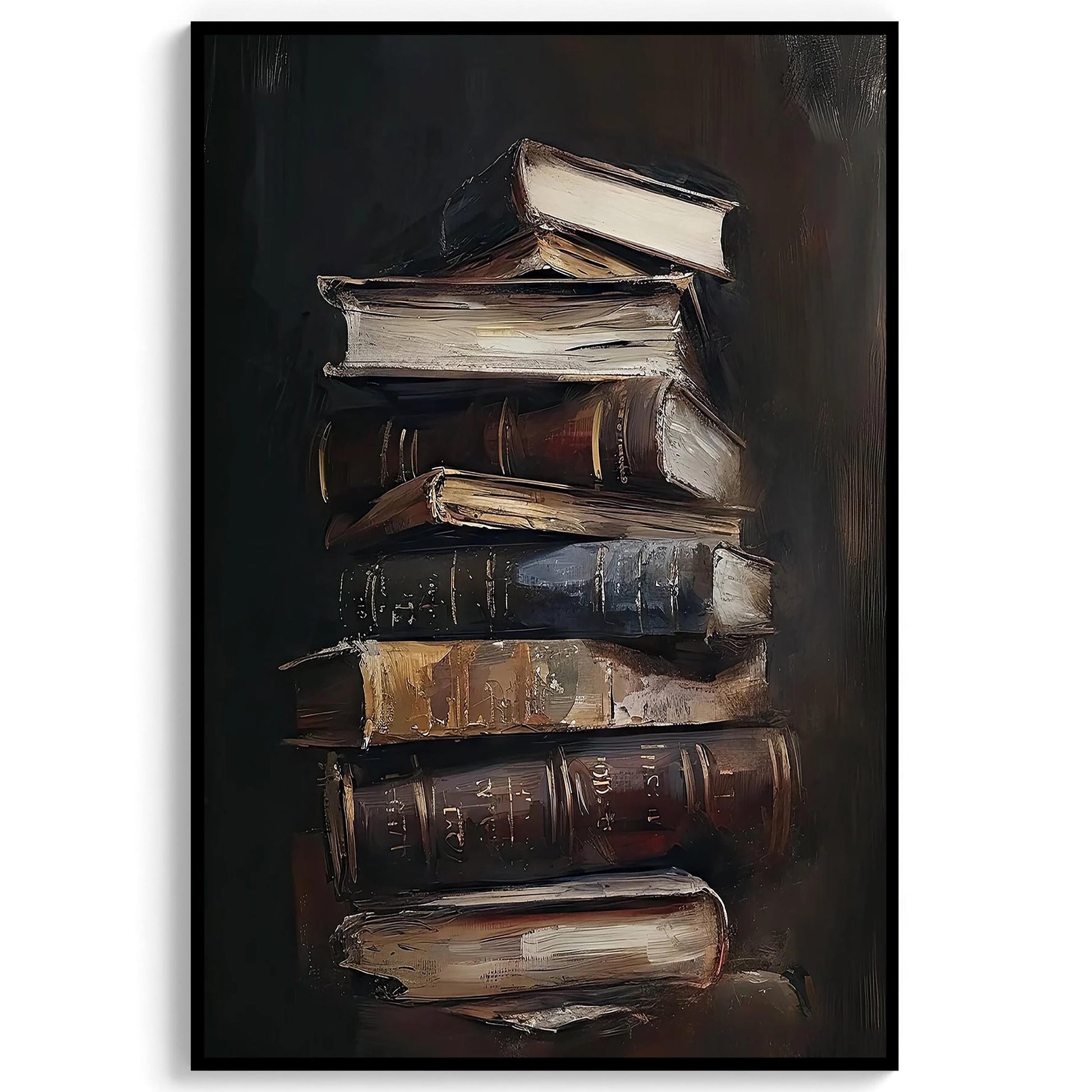 Vintage Books Oil Painting, Moody Library Art Print