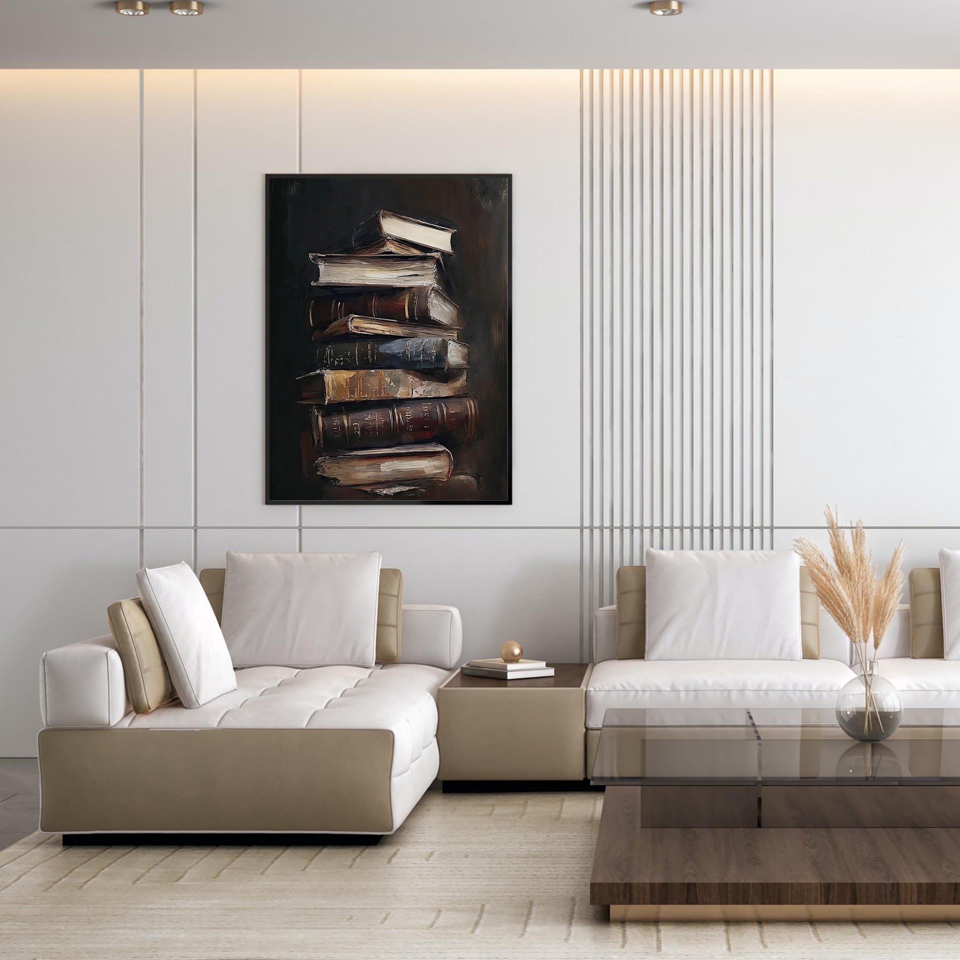 Vintage Books Oil Painting, Moody Library Art Print