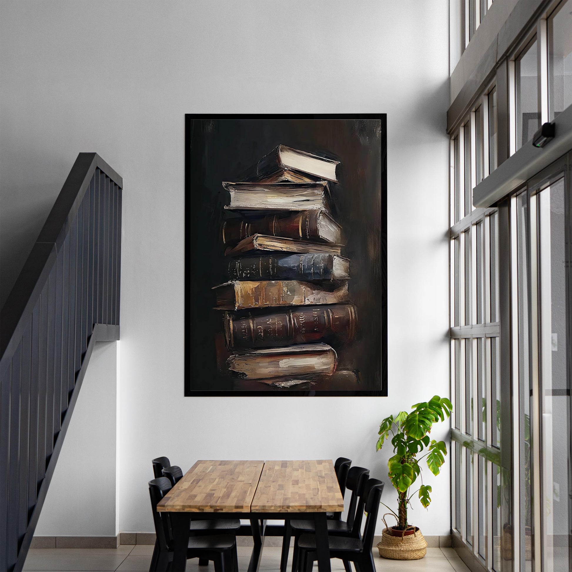 Vintage Books Oil Painting, Moody Library Art Print