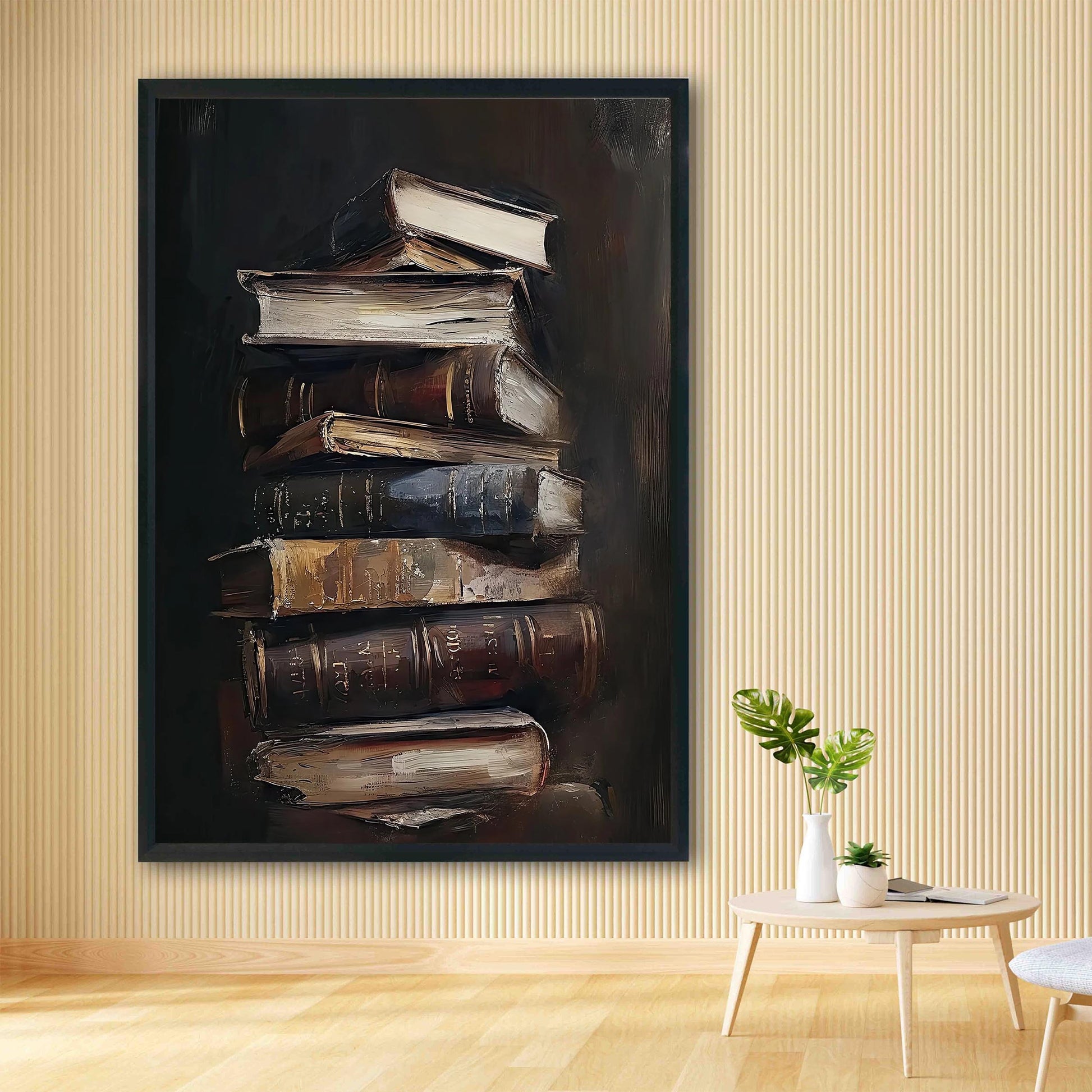 Vintage Books Oil Painting, Moody Library Art Print