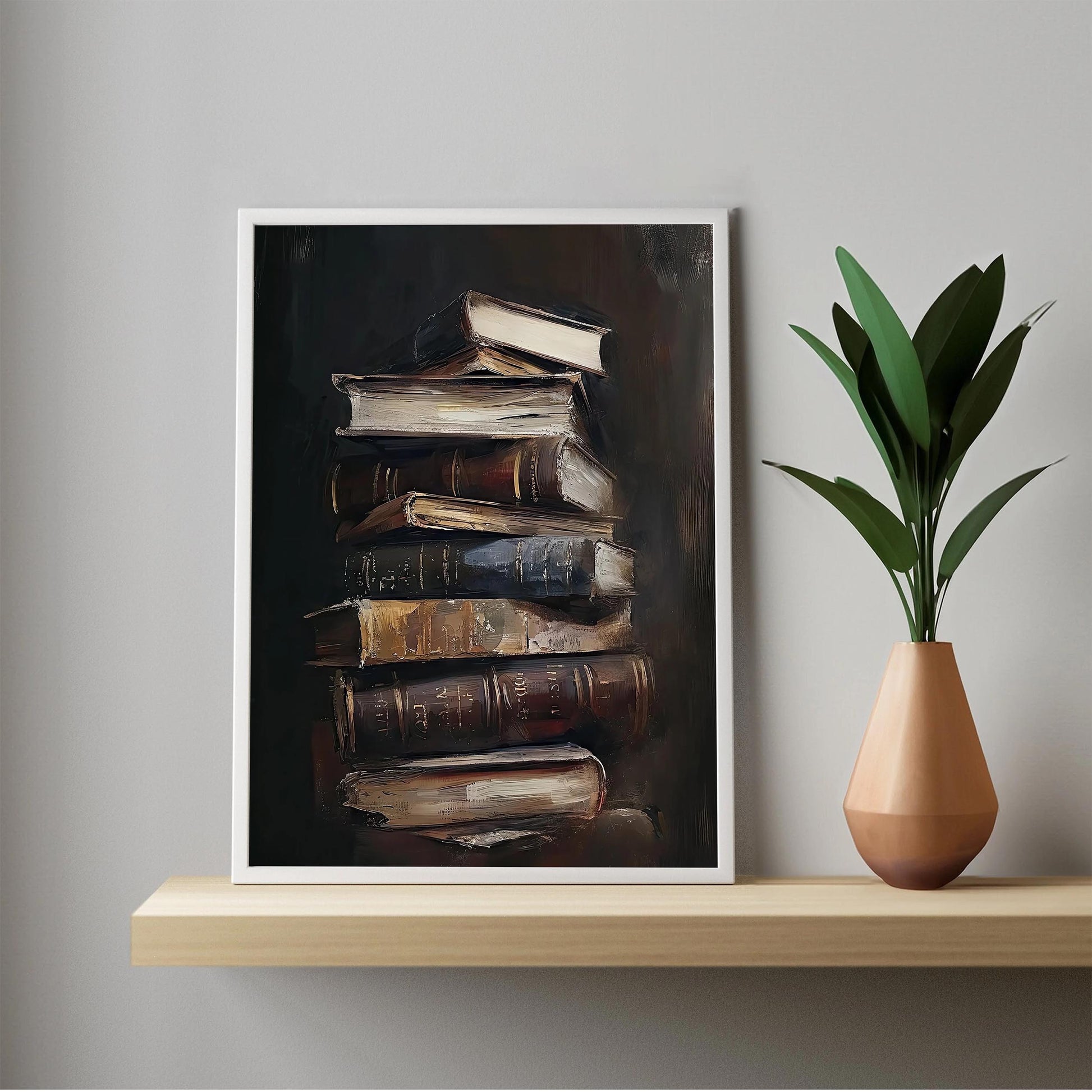 Vintage Books Oil Painting, Moody Library Art Print