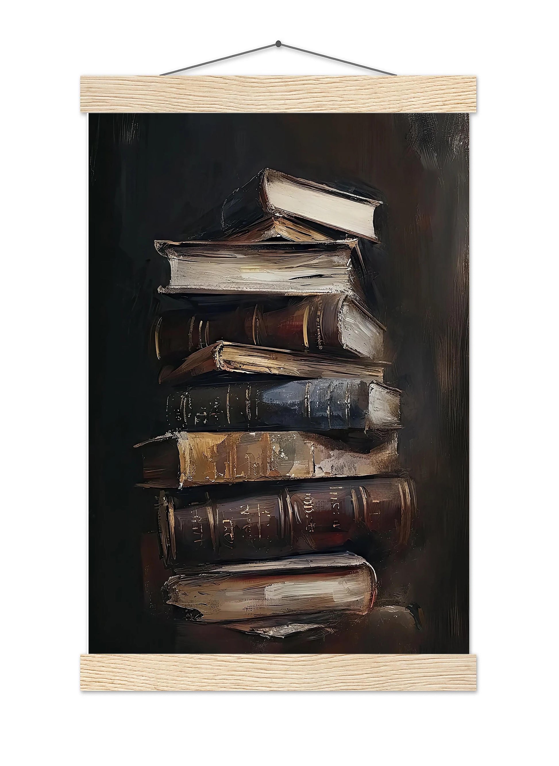 Vintage Books Oil Painting, Moody Library Art Print