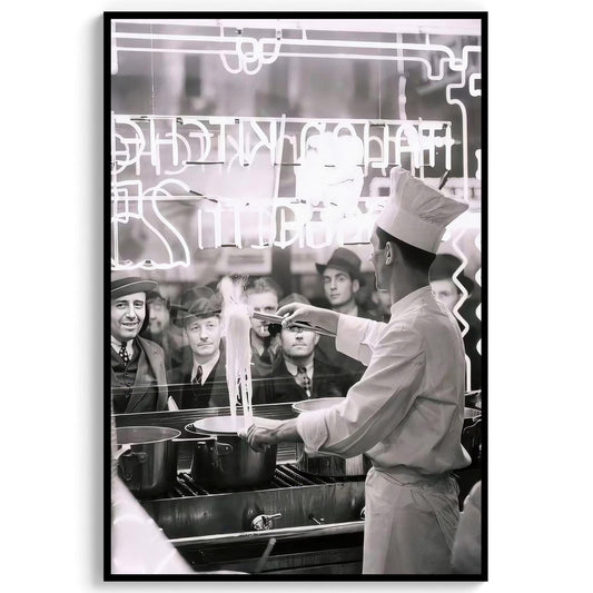 Vintage Chef Cooking Spaghetti Print 1930s NYC Italian Restaurant, Retro Pasta Art, Kitchen Decor