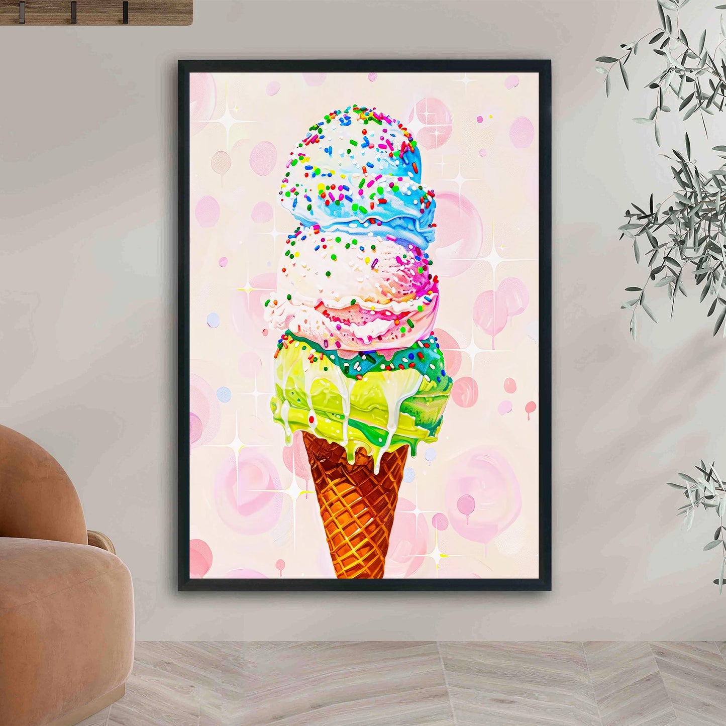 Vintage Ice Cream Art Print, Retro Foodie Poster
