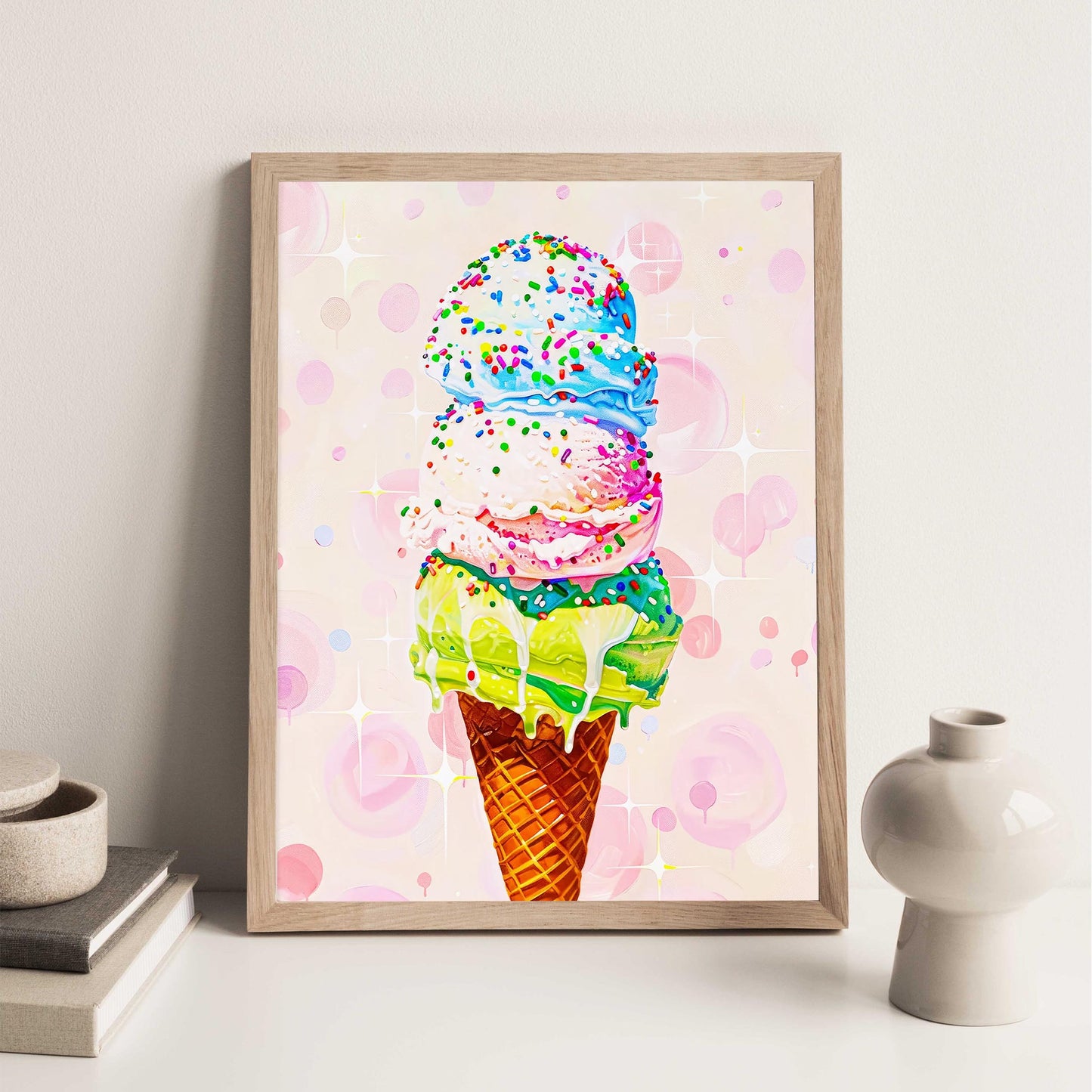 Vintage Ice Cream Art Print, Retro Foodie Poster