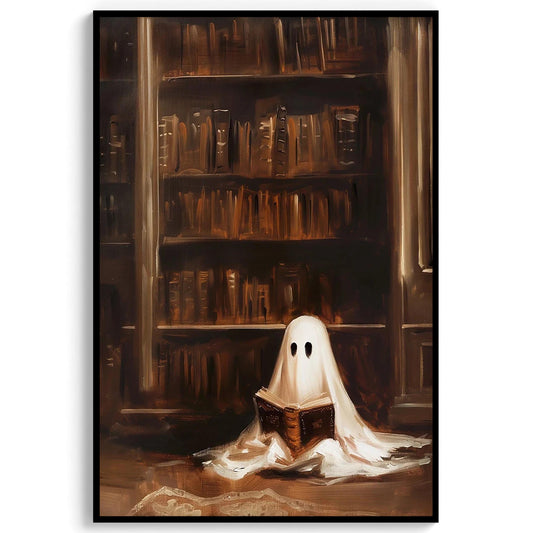 Vintage Library Ghost Art Print, Spooky Academia Halloween Decor