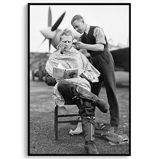 Vintage Pilot Haircut Print Barber Shop Decor, Retro Hairdresser Poster, Man Cave Wall Art - Black and White Print