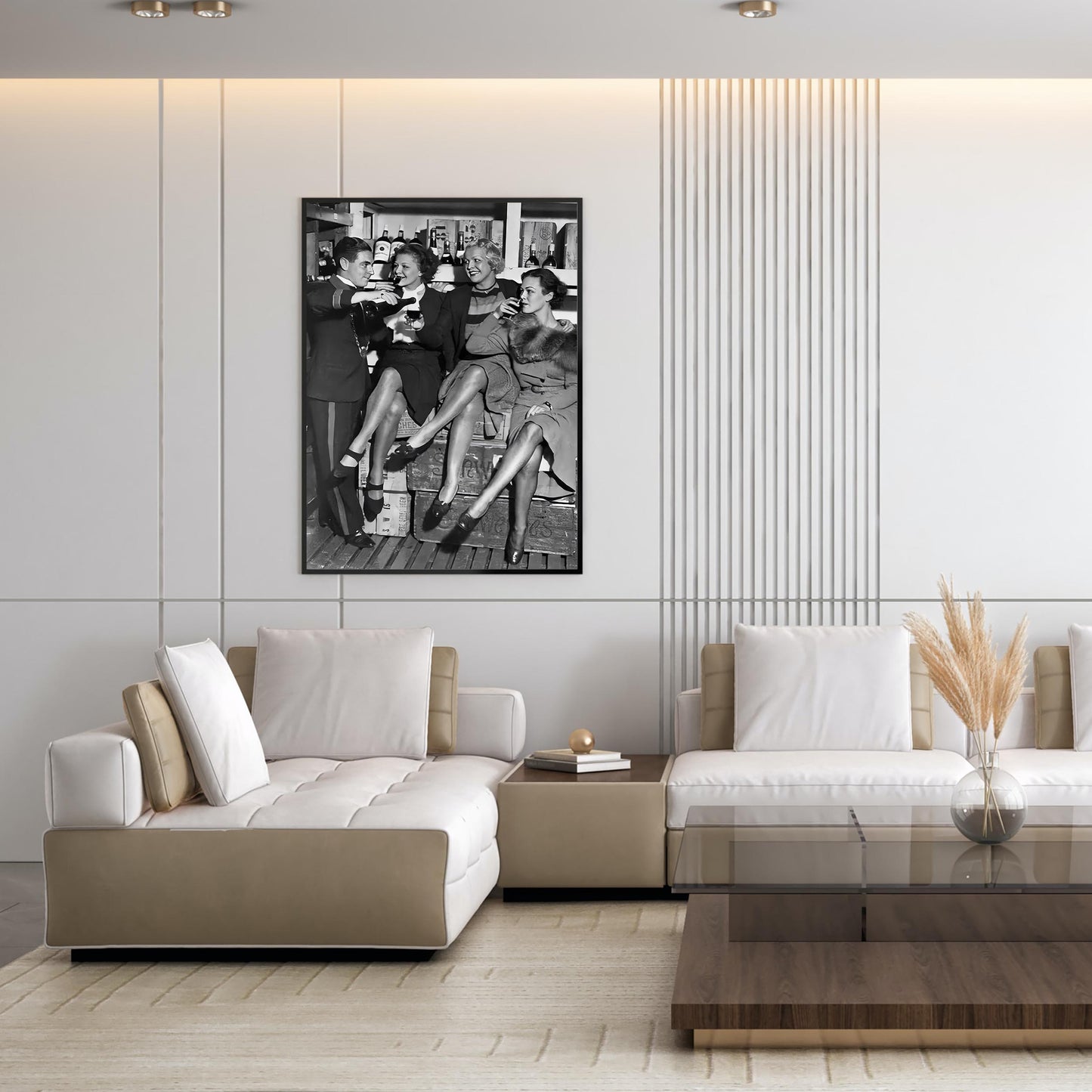 Vintage Prohibition Era Party Print 1930s Women Drinking and Smoking Wall Art, Black And White Print