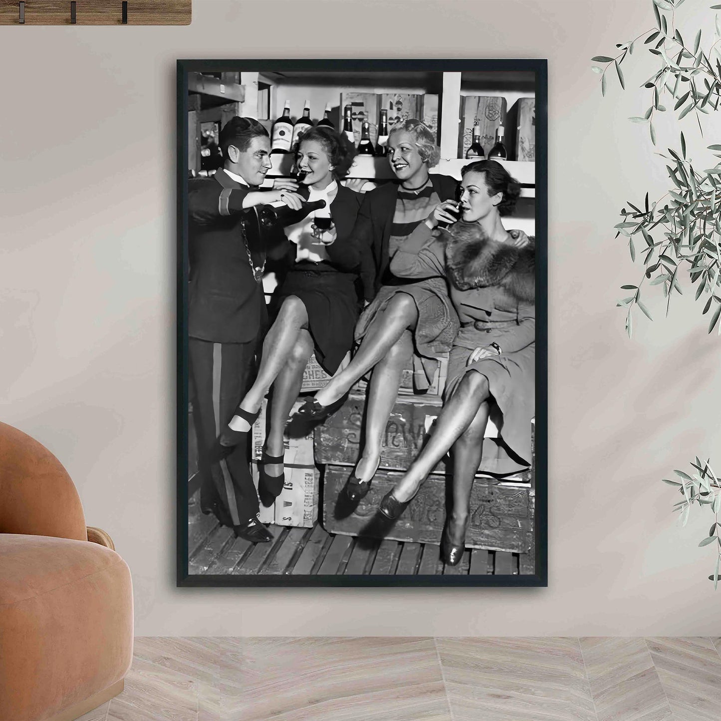 Vintage Prohibition Era Party Print 1930s Women Drinking and Smoking Wall Art, Black And White Print