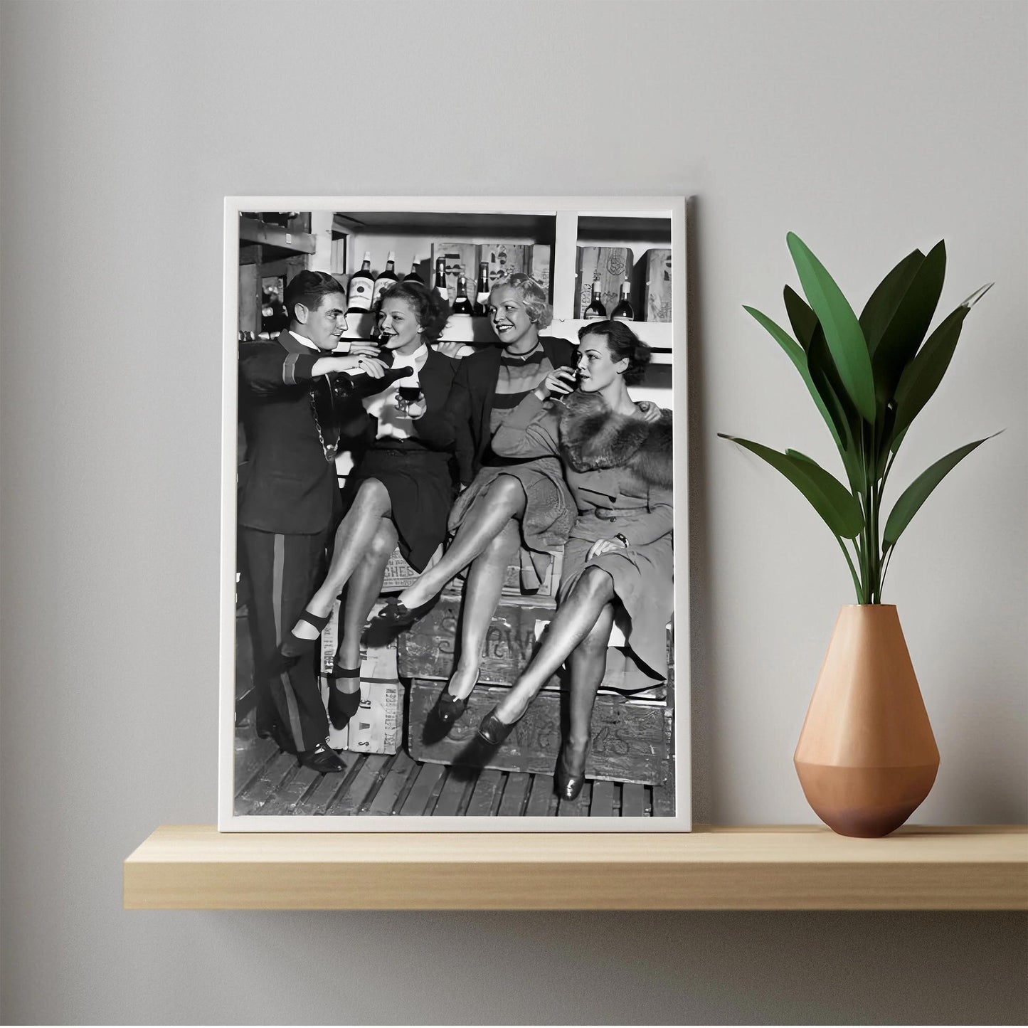 Vintage Prohibition Era Party Print 1930s Women Drinking and Smoking Wall Art, Black And White Print