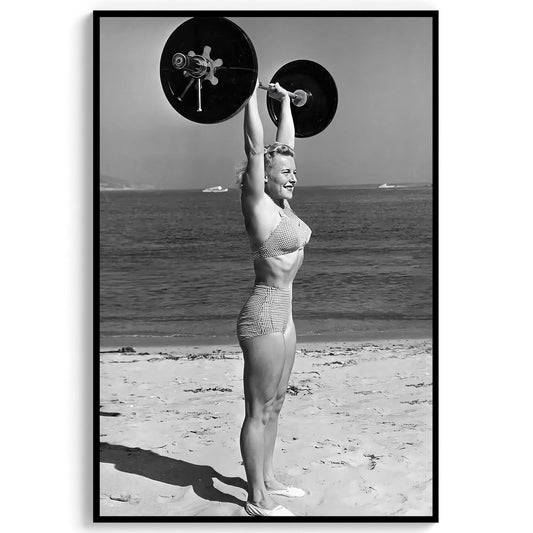 Vintage Woman Bodybuilder Print Retro Gym Poster, Beach Fitness Gym Decor, Retro Wall Decor - Black And White Art