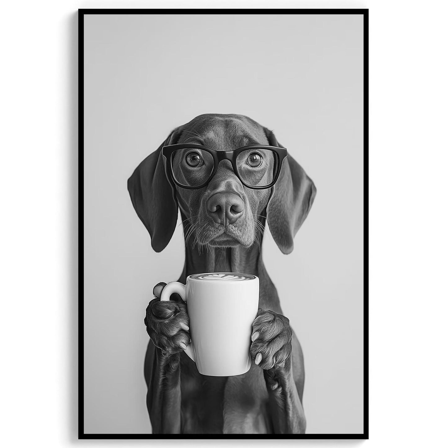 Vizsla Coffee Print Coffee Bar Decor, Funny Dog Poster, Kitchen Wall Art - Black and White Print