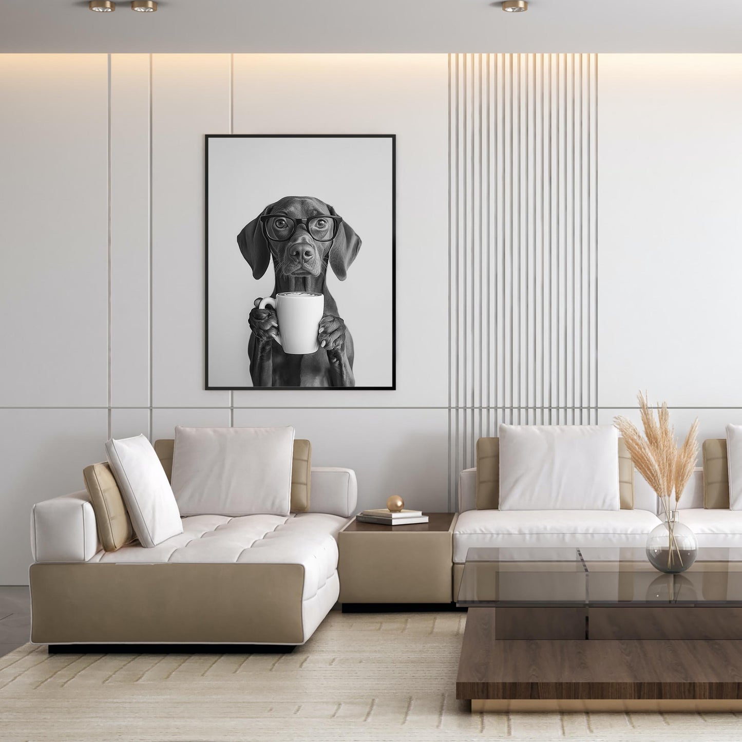 Vizsla Coffee Print Coffee Bar Decor, Funny Dog Poster, Kitchen Wall Art - Black and White Print