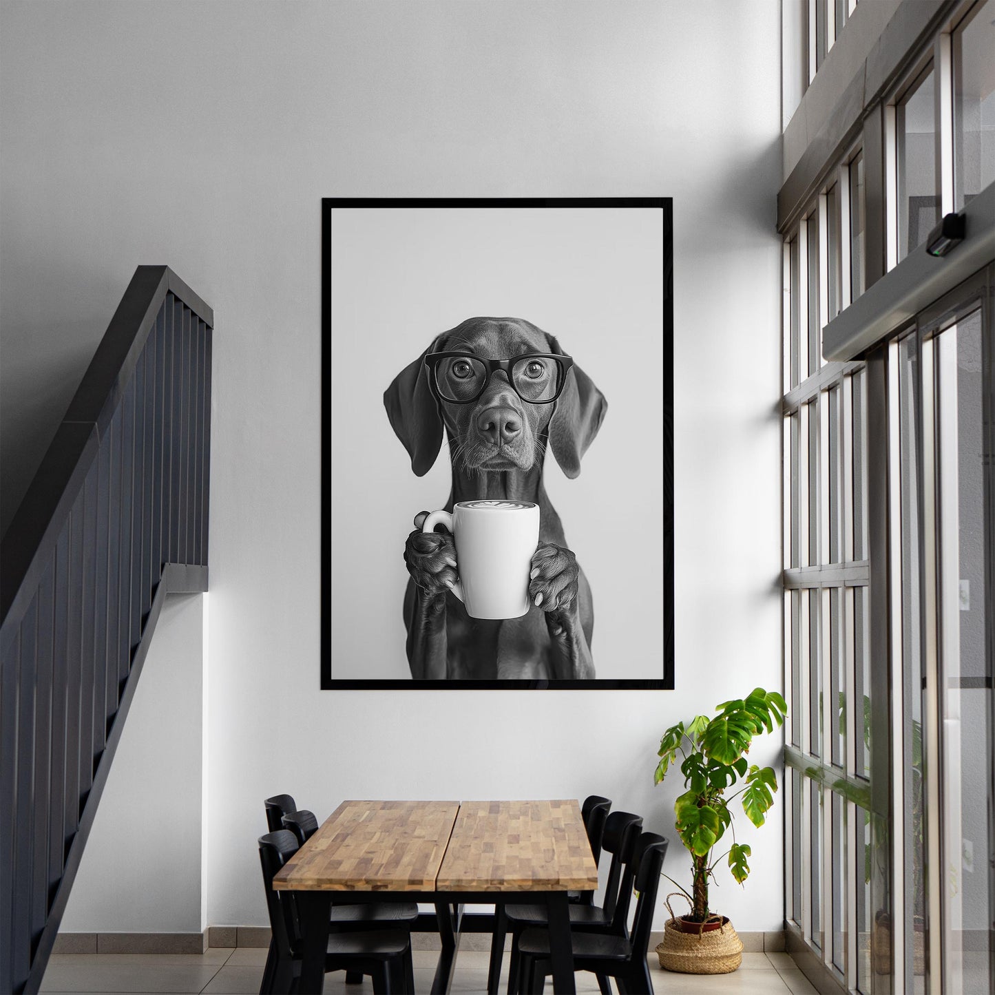Vizsla Coffee Print Coffee Bar Decor, Funny Dog Poster, Kitchen Wall Art - Black and White Print