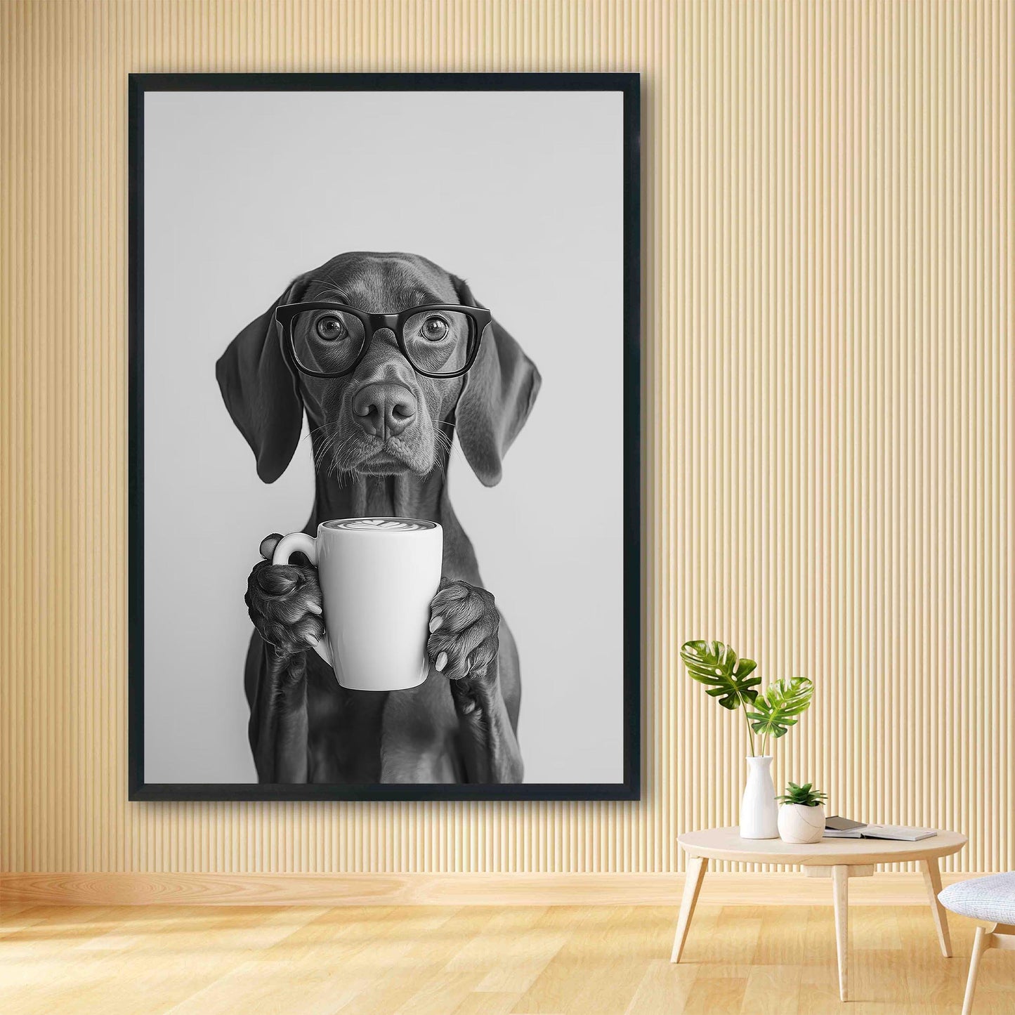 Vizsla Coffee Print Coffee Bar Decor, Funny Dog Poster, Kitchen Wall Art - Black and White Print