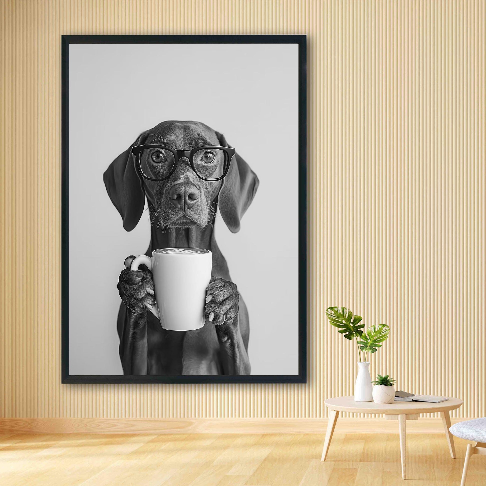 Vizsla Coffee Print Coffee Bar Decor, Funny Dog Poster, Kitchen Wall Art - Black and White Print
