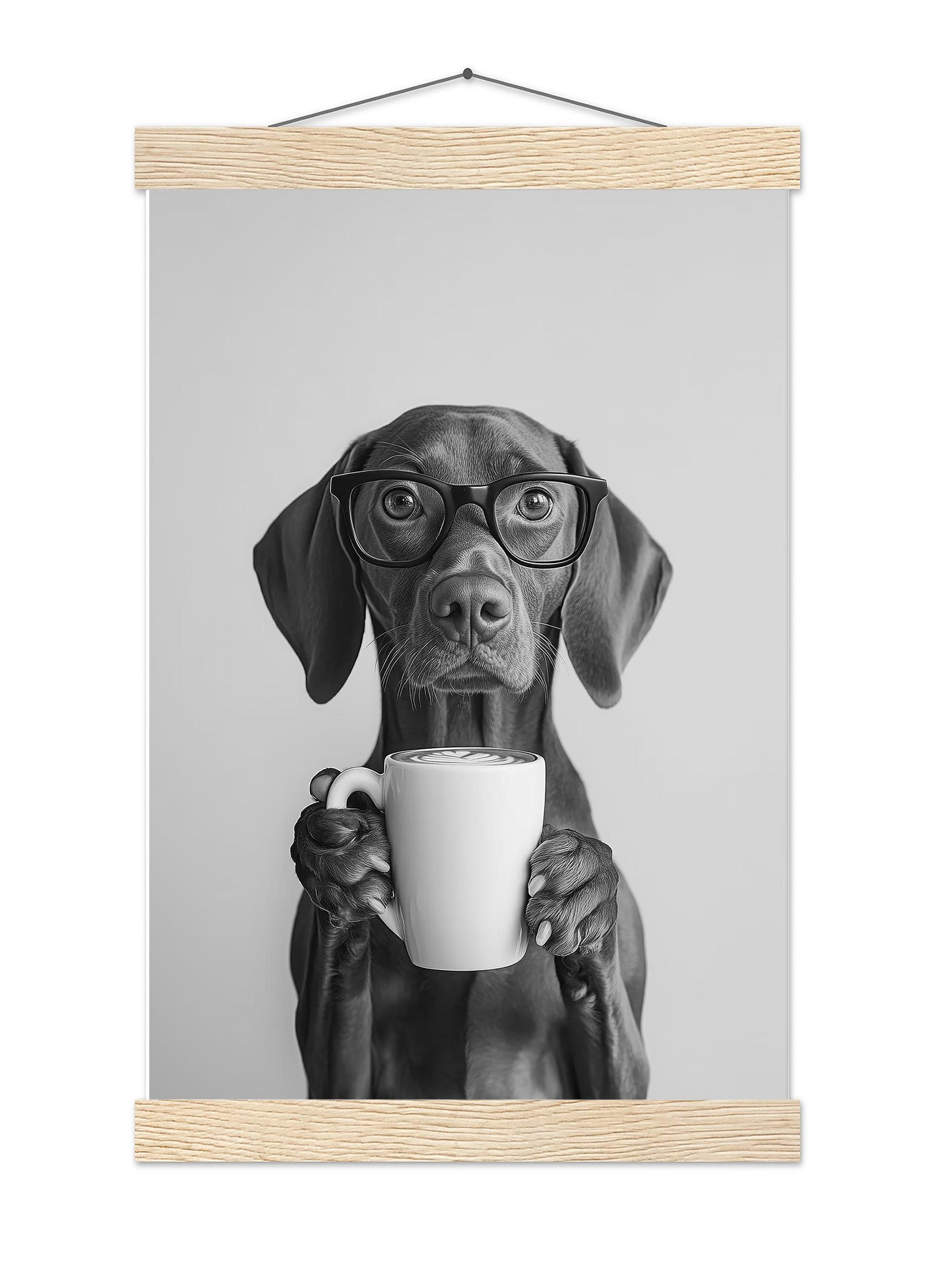 Vizsla Coffee Print Coffee Bar Decor, Funny Dog Poster, Kitchen Wall Art - Black and White Print