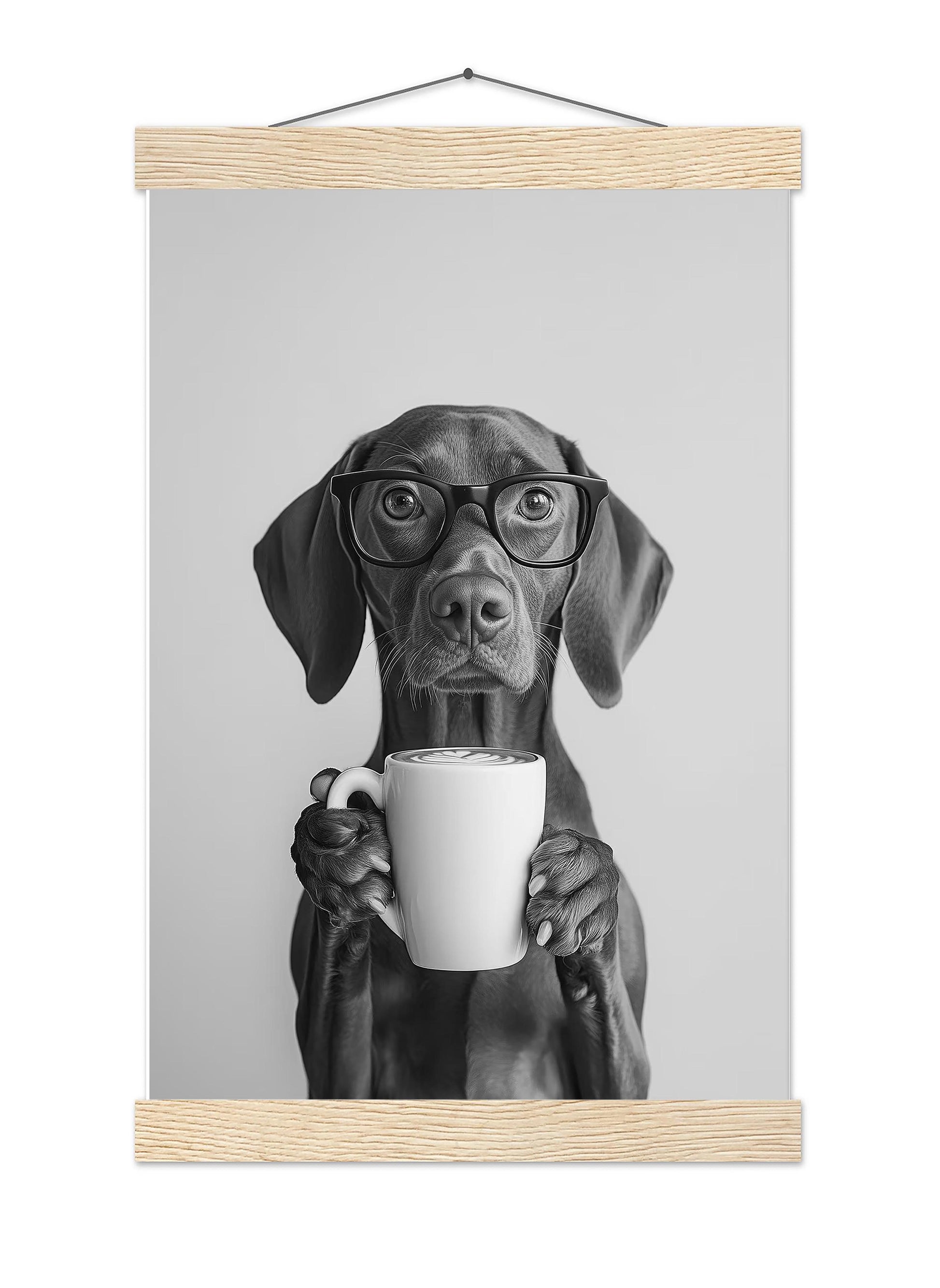 Vizsla Coffee Print Coffee Bar Decor, Funny Dog Poster, Kitchen Wall Art - Black and White Print