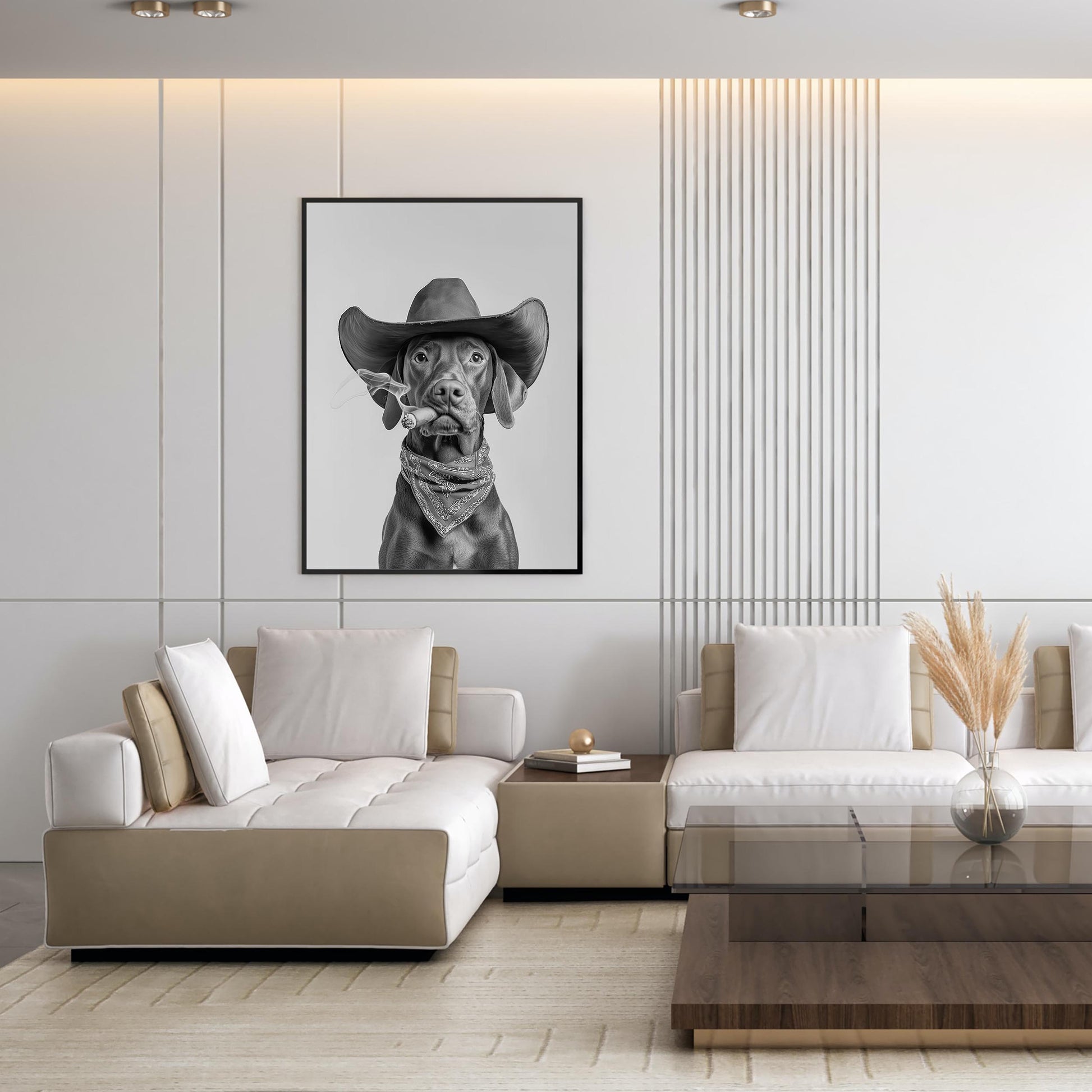 Vizsla Cowboy Wall Art Western Dog Print, Funny Dog Poster, Retro Farmhouse Dog Art - Black and White Wall Art