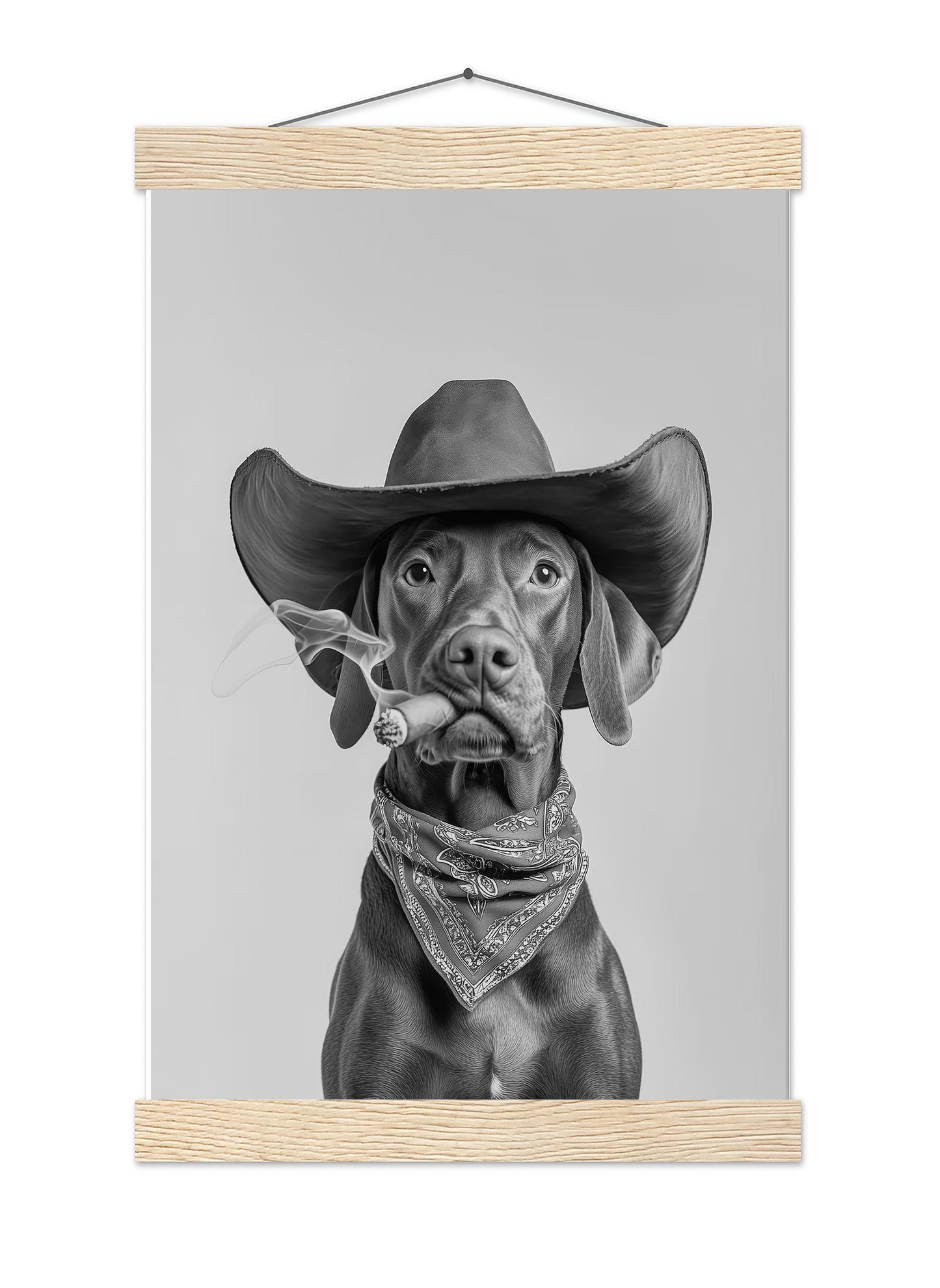 Vizsla Cowboy Wall Art Western Dog Print, Funny Dog Poster, Retro Farmhouse Dog Art - Black and White Wall Art