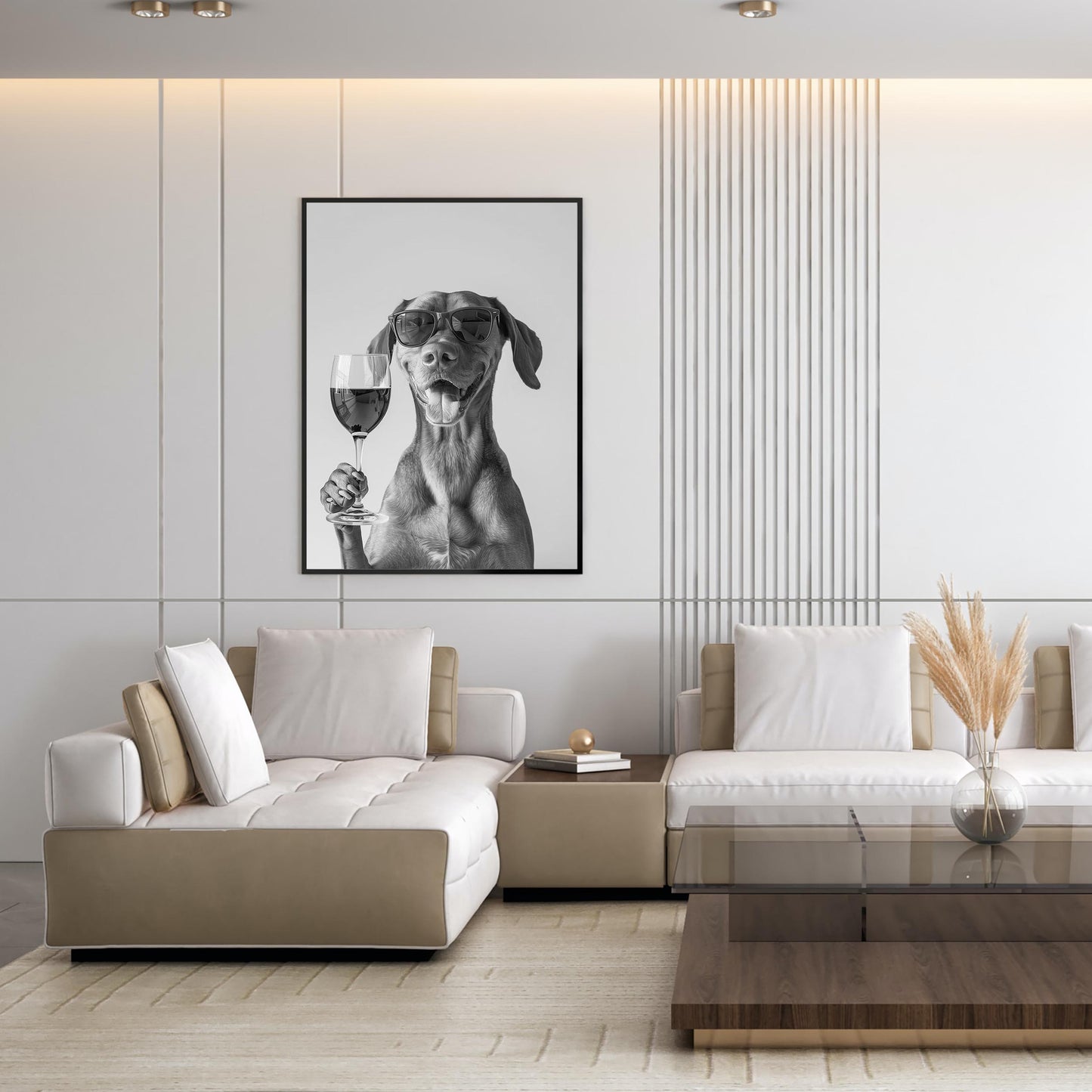 Vizsla Drinking Wine Print Bar Cart Print, Funny Dog Poster, Trendy Kitchen Decor - Black and White Wall Art