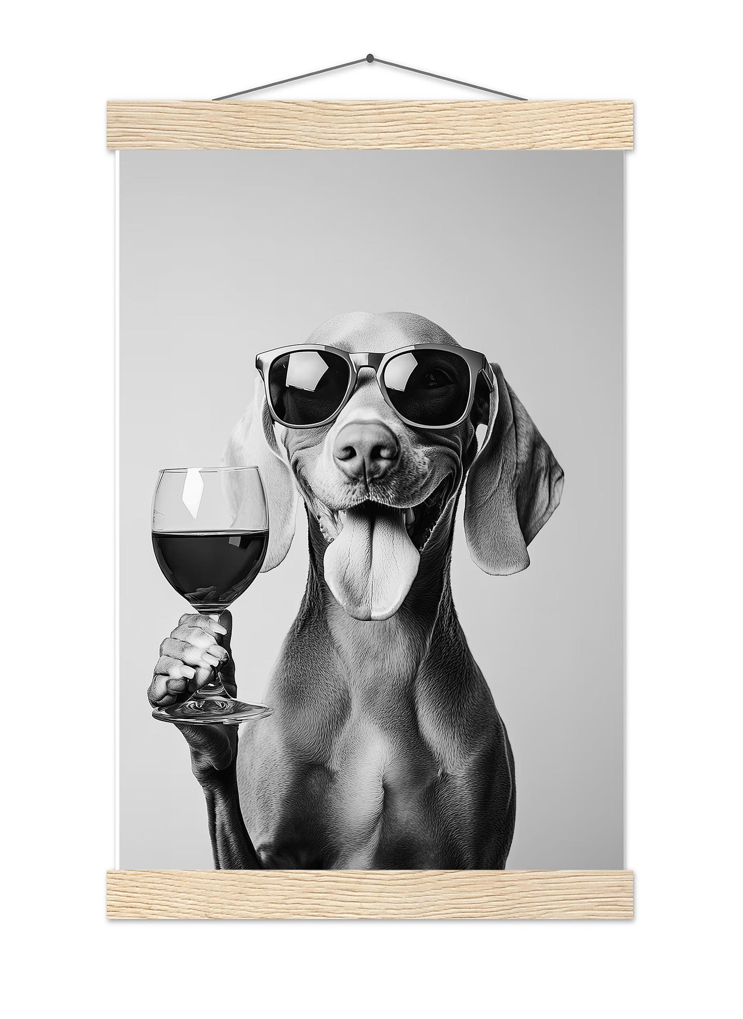 Weimaraner Drinking Wine Print Bar Cart Print, Funny Dog Poster, Trendy Kitchen Decor - Black and White Wall Art