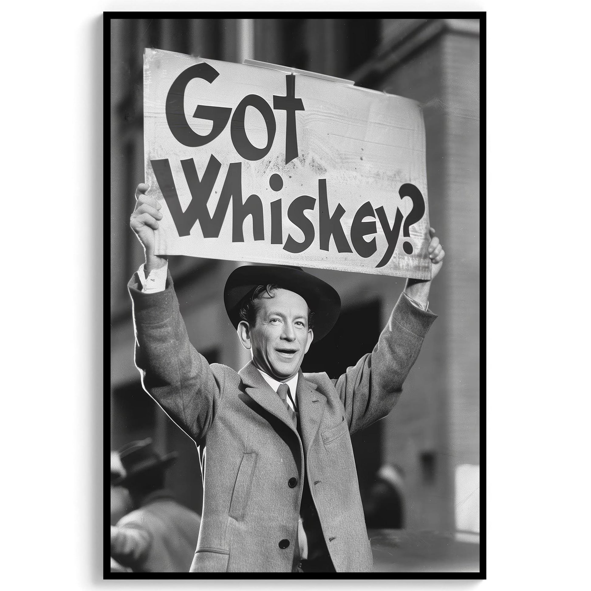 Whiskey Protest Print Retro Speakeasy Bar Cart Poster, Man Cave Decor - Black and White Wall Art