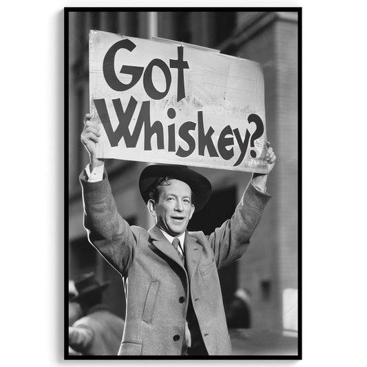 Whiskey Protest Print Retro Speakeasy Bar Cart Poster, Man Cave Decor - Black and White Wall Art