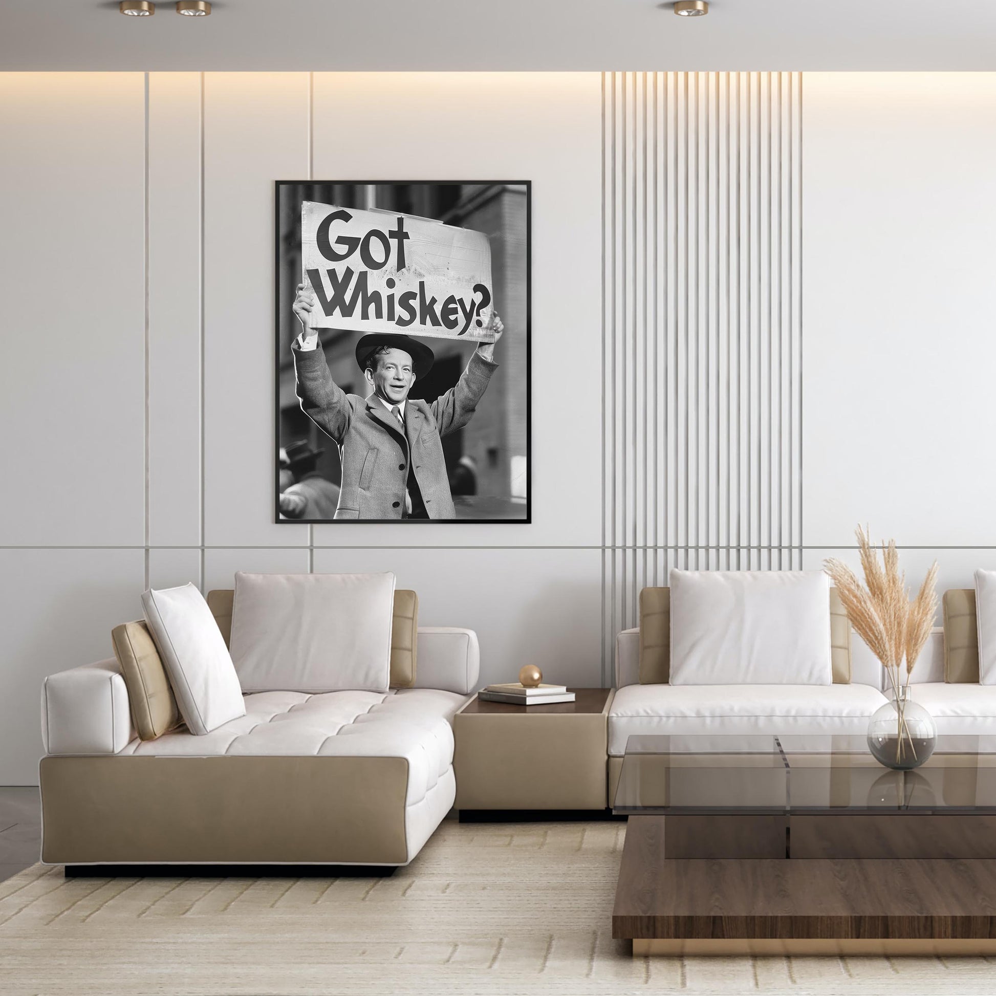 Whiskey Protest Print Retro Speakeasy Bar Cart Poster, Man Cave Decor - Black and White Wall Art