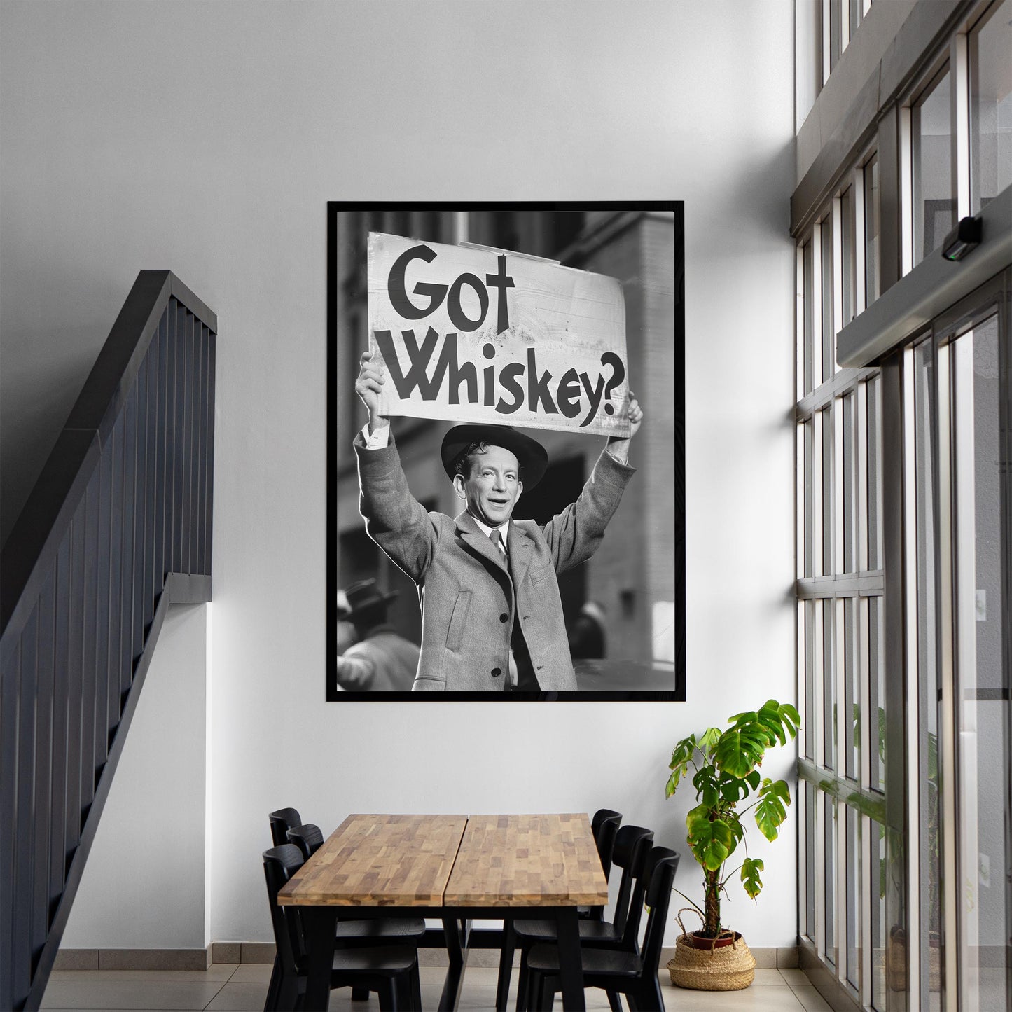Whiskey Protest Print Retro Speakeasy Bar Cart Poster, Man Cave Decor - Black and White Wall Art