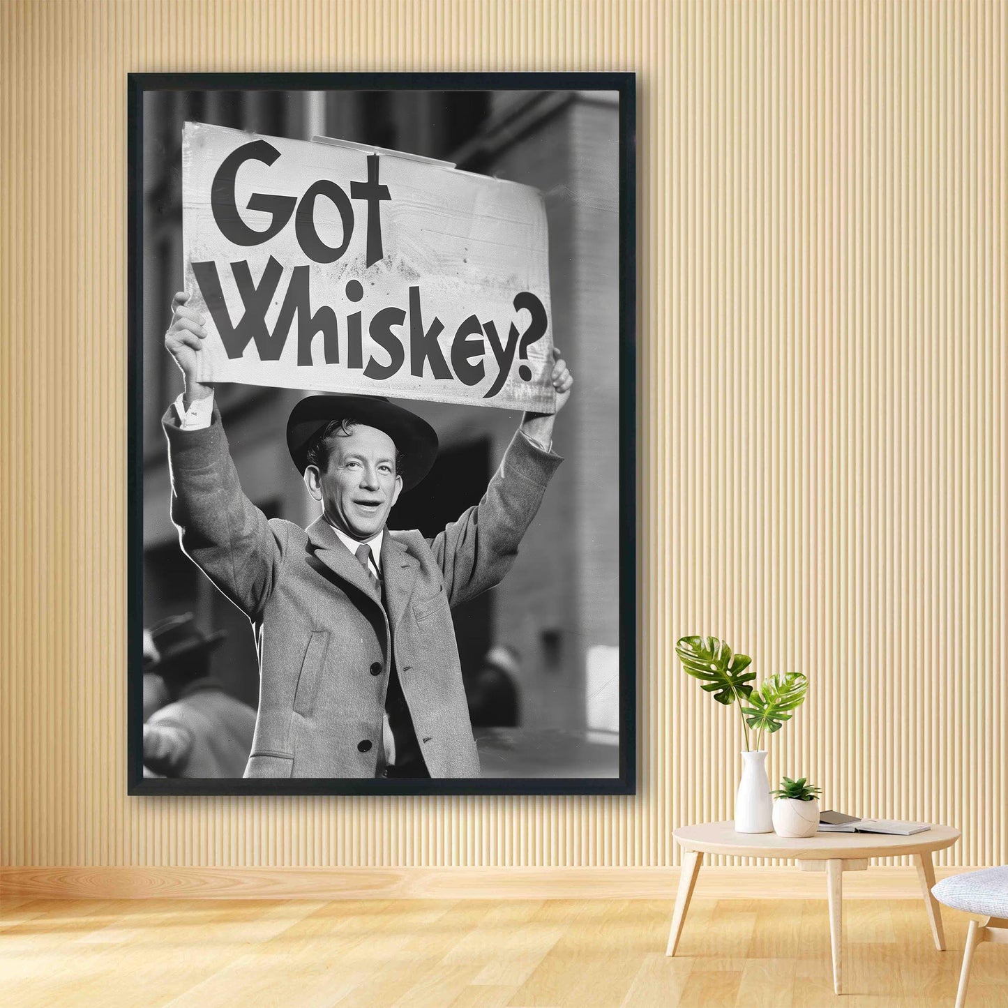 Whiskey Protest Print Retro Speakeasy Bar Cart Poster, Man Cave Decor - Black and White Wall Art