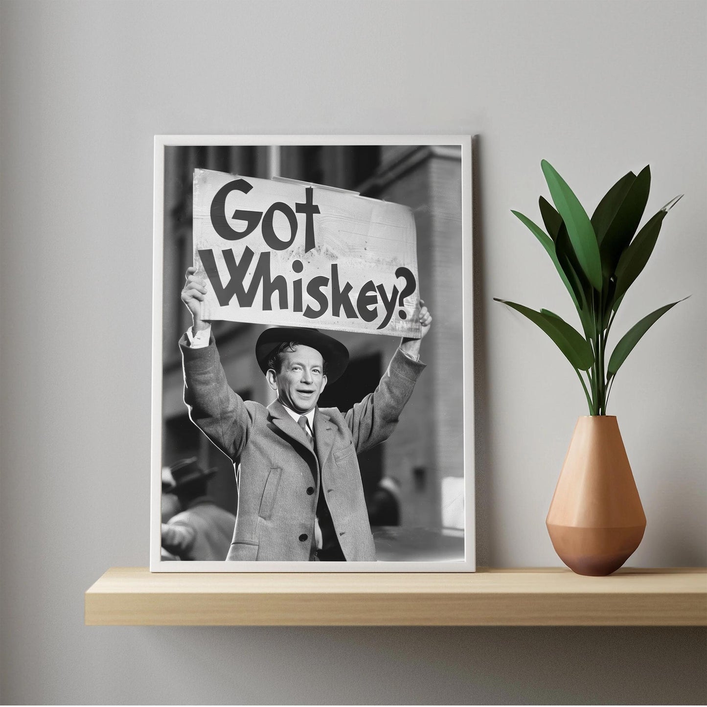 Whiskey Protest Print Retro Speakeasy Bar Cart Poster, Man Cave Decor - Black and White Wall Art