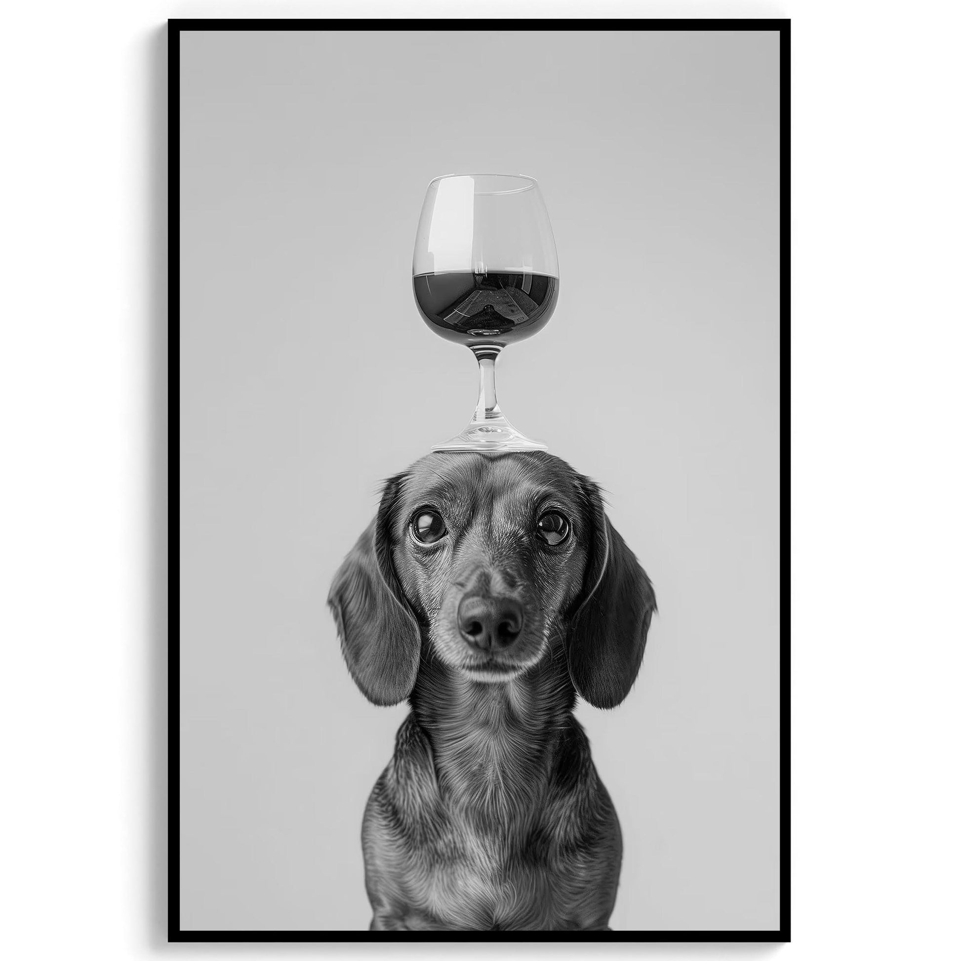 Wiener Balancing Wine Glass Print, Funny Bar Cart Dog Poster, Tan Dachshund Alcohol Kitchen Decor