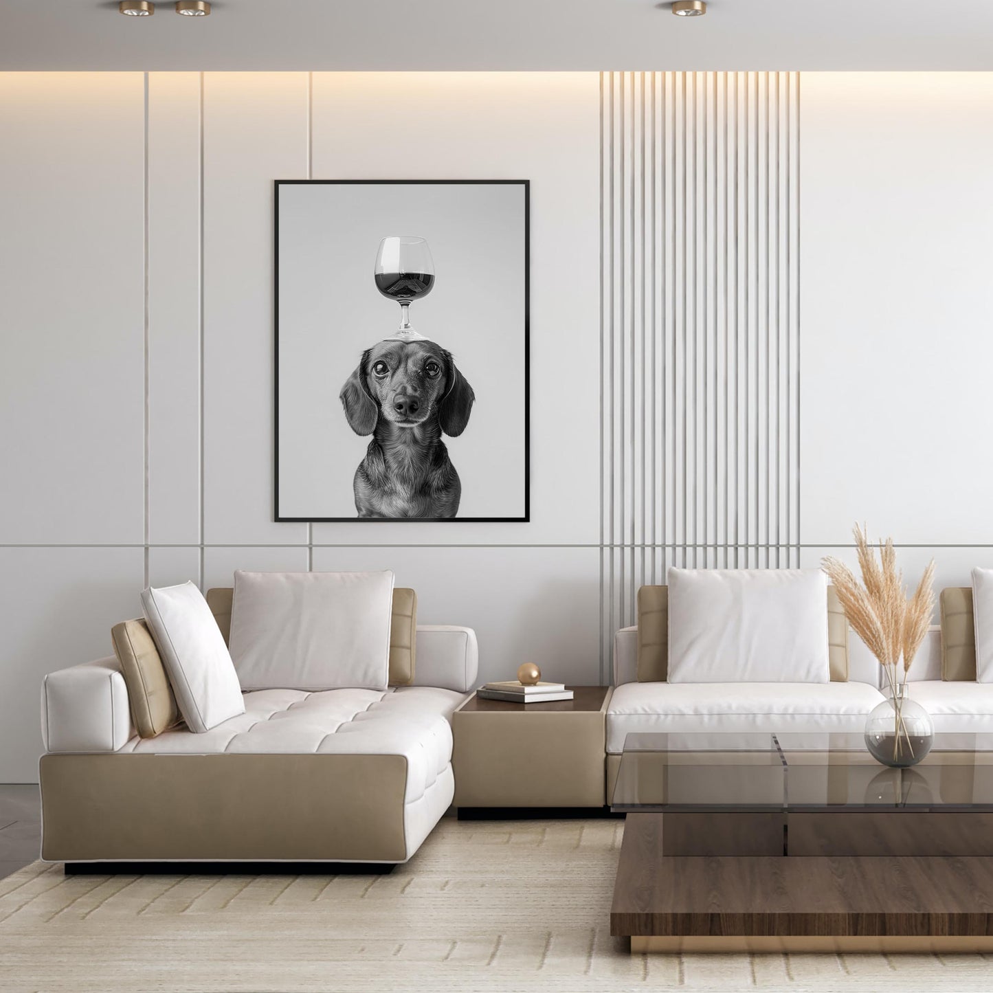Wiener Balancing Wine Glass Print, Funny Bar Cart Dog Poster, Tan Dachshund Alcohol Kitchen Decor