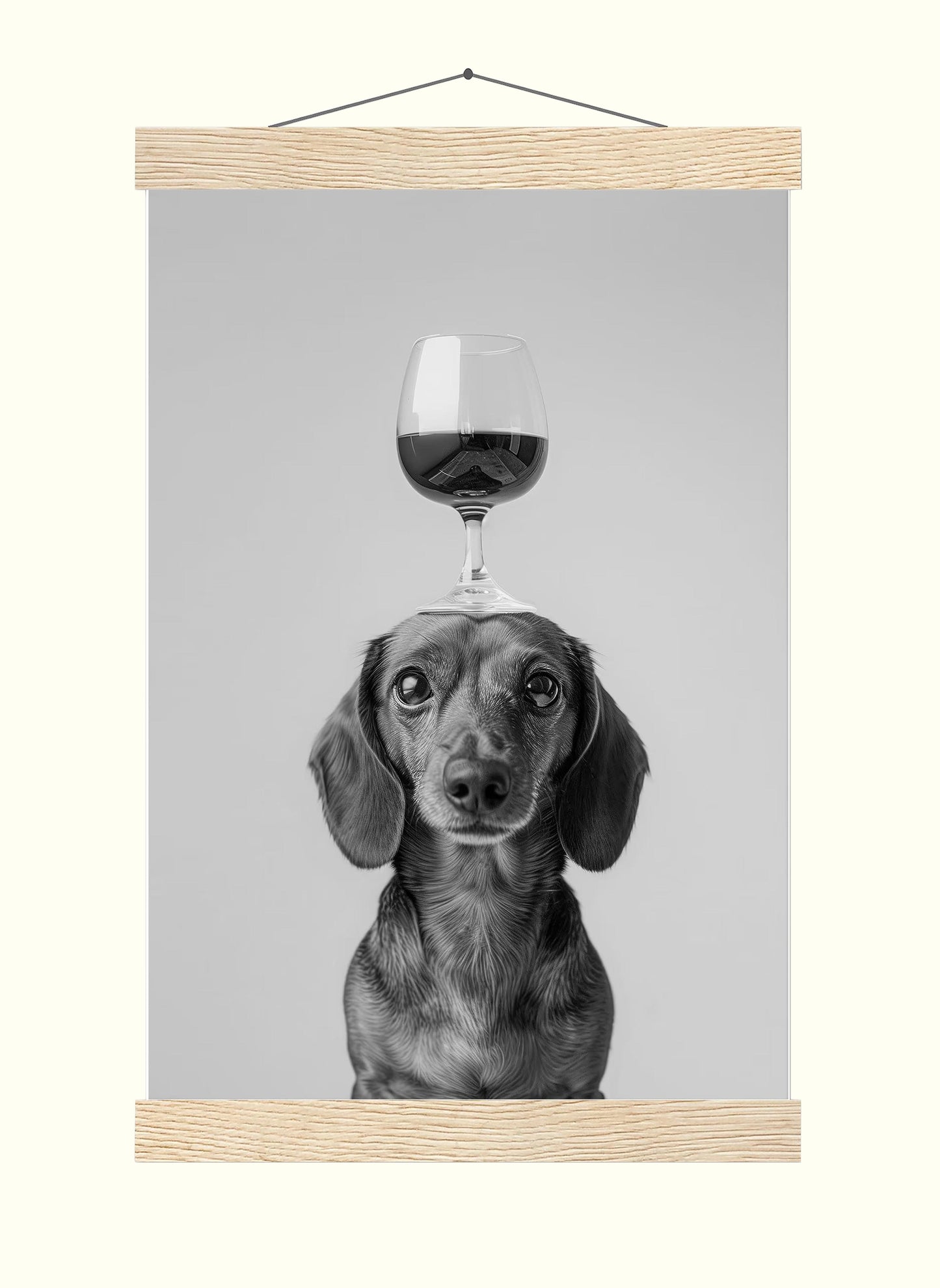 Wiener Balancing Wine Glass Print, Funny Bar Cart Dog Poster, Tan Dachshund Alcohol Kitchen Decor
