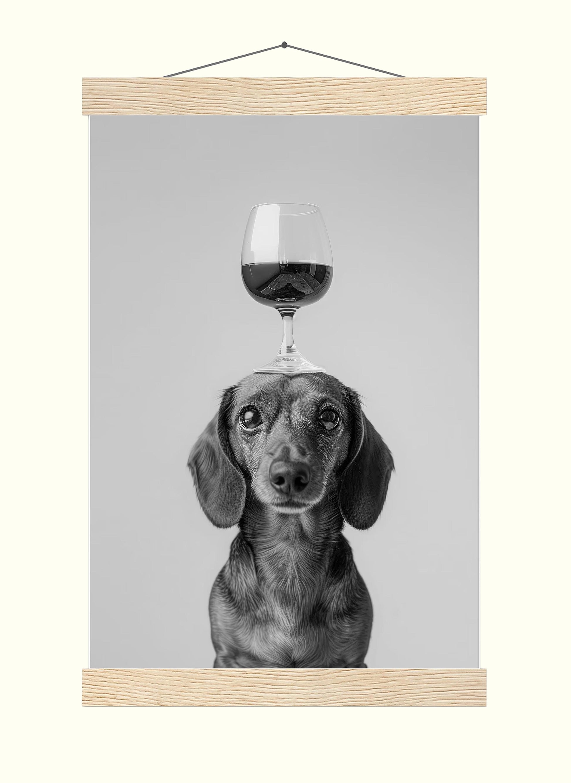 Wiener Balancing Wine Glass Print, Funny Bar Cart Dog Poster, Tan Dachshund Alcohol Kitchen Decor
