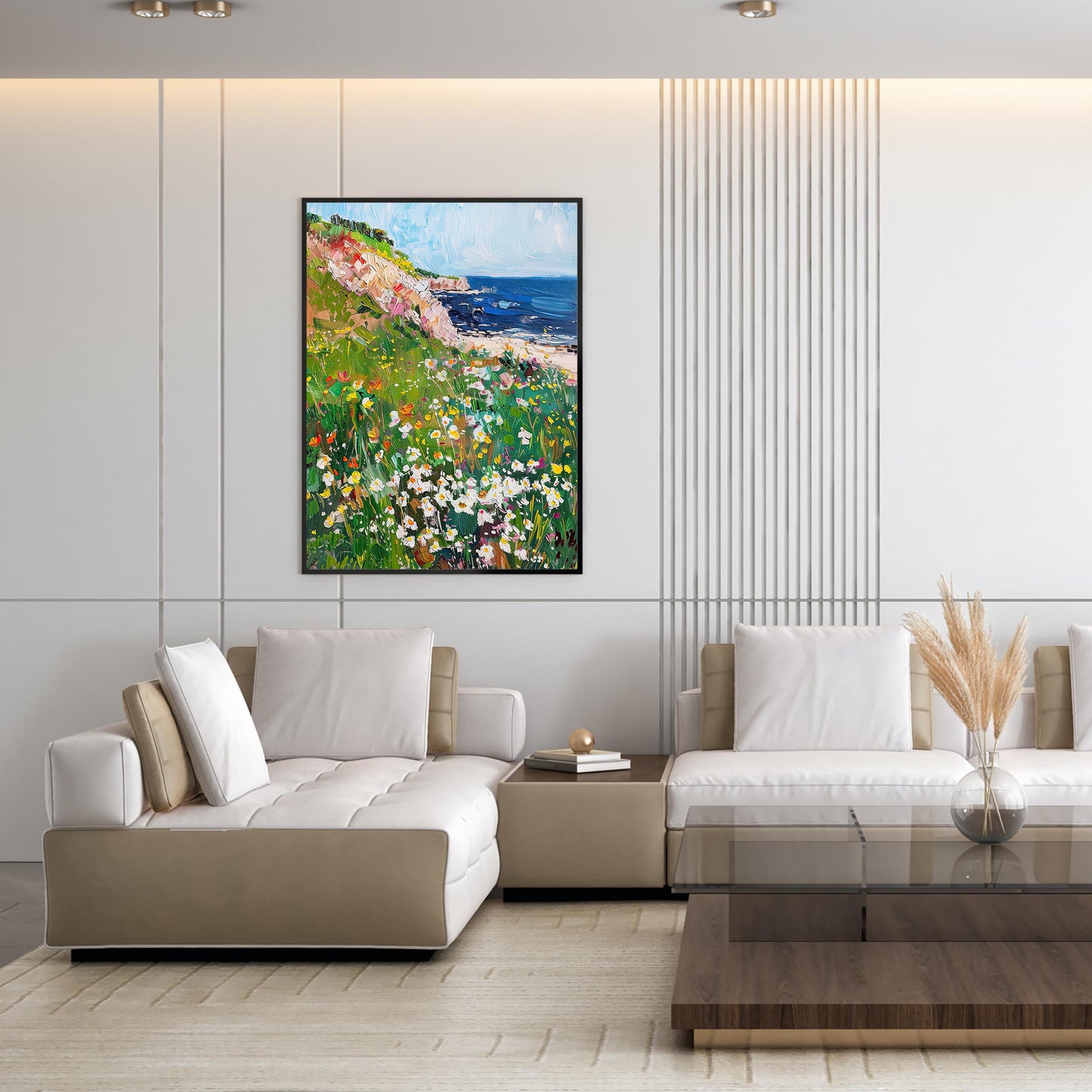 Wildflowers Coastal Art Print, Vintage Beach Oil Painting