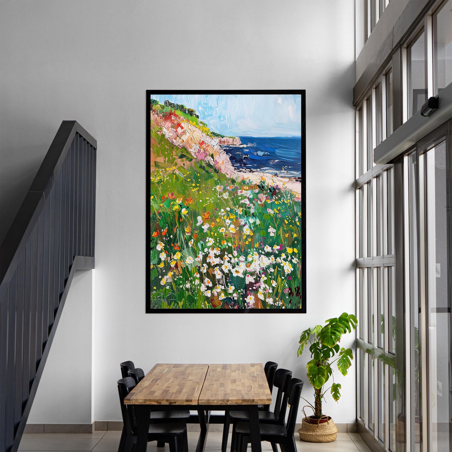 Wildflowers Coastal Art Print, Vintage Beach Oil Painting