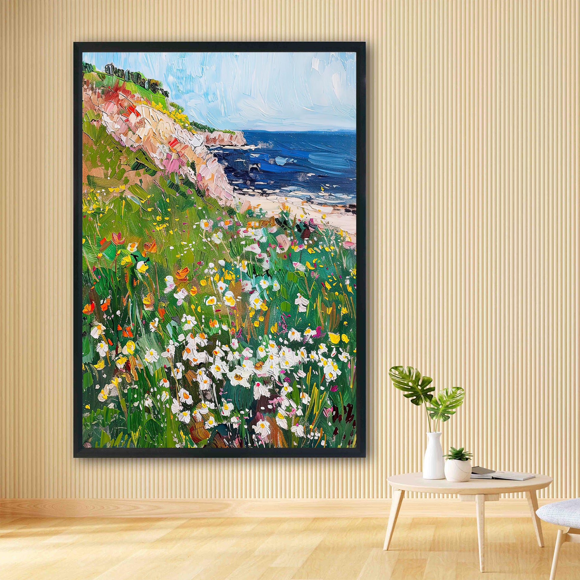 Wildflowers Coastal Art Print, Vintage Beach Oil Painting