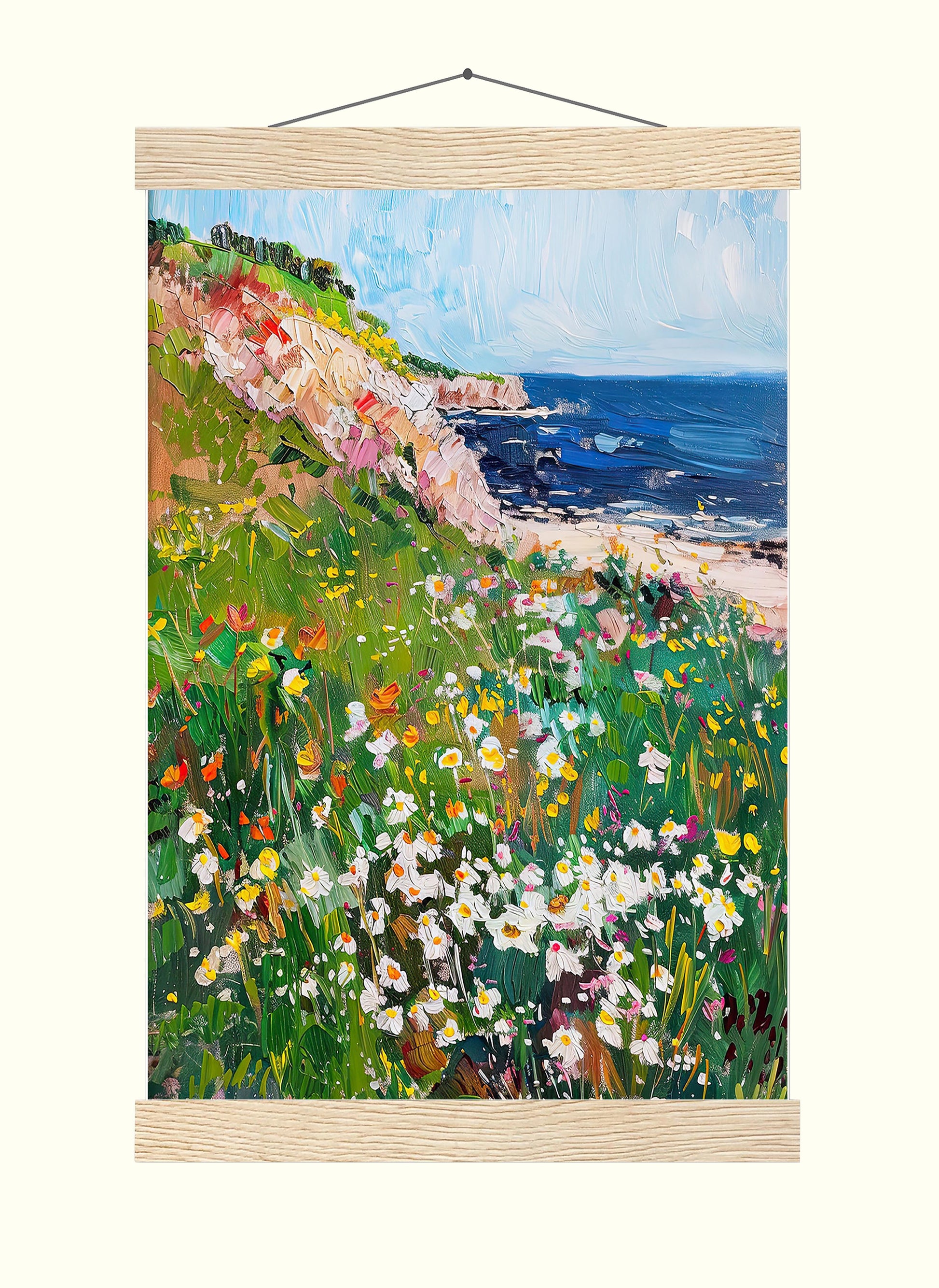 Wildflowers Coastal Art Print, Vintage Beach Oil Painting