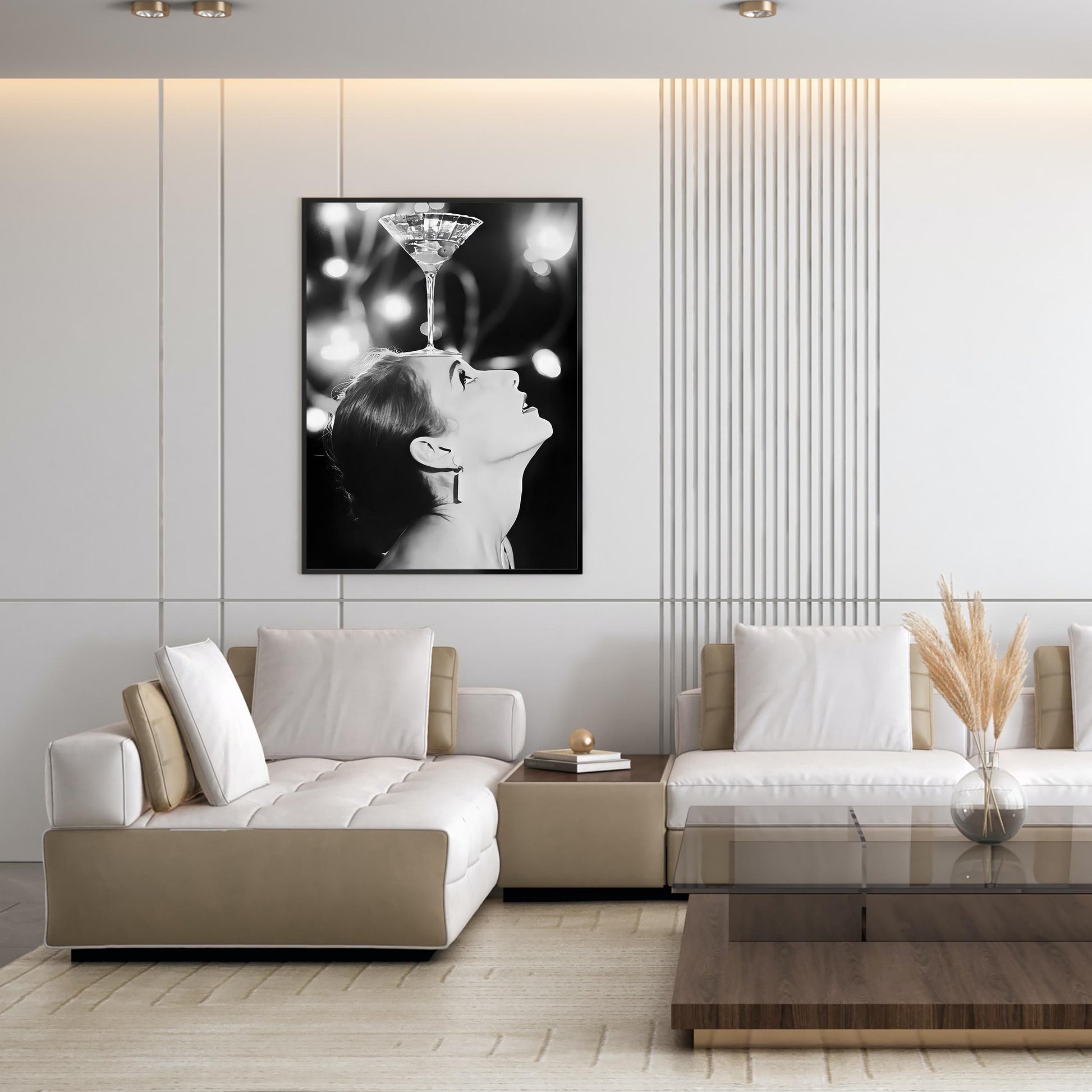 Woman Balancing Cocktail Print Vintage Martini Poster, Retro Bar Cart Print - Black and White Wall Art